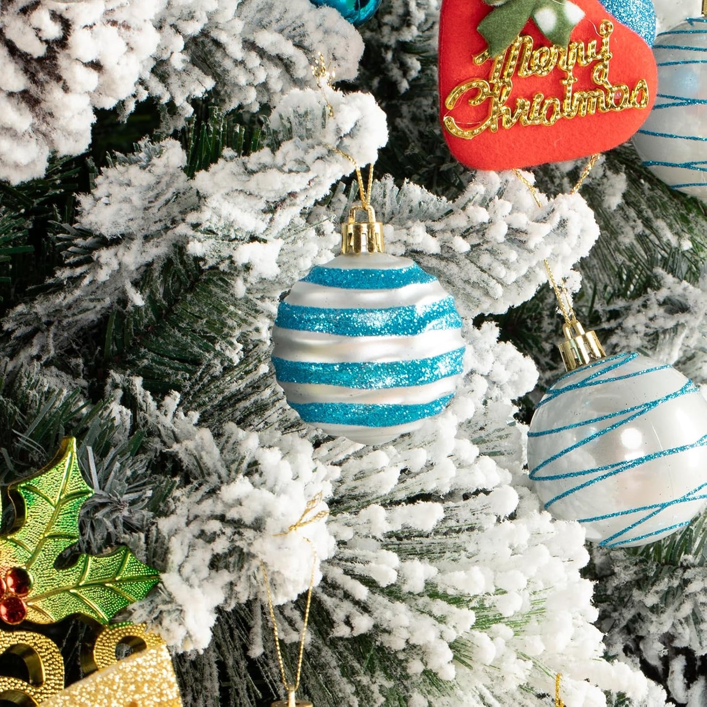 100Pcs Christmas Balls Ornaments Set, Shatterproof Christmas Decorations with Hand-held Gift Package for Xmas Tree/Holiday/Wedding/Holiday/Party Decor (Blue & Silver)