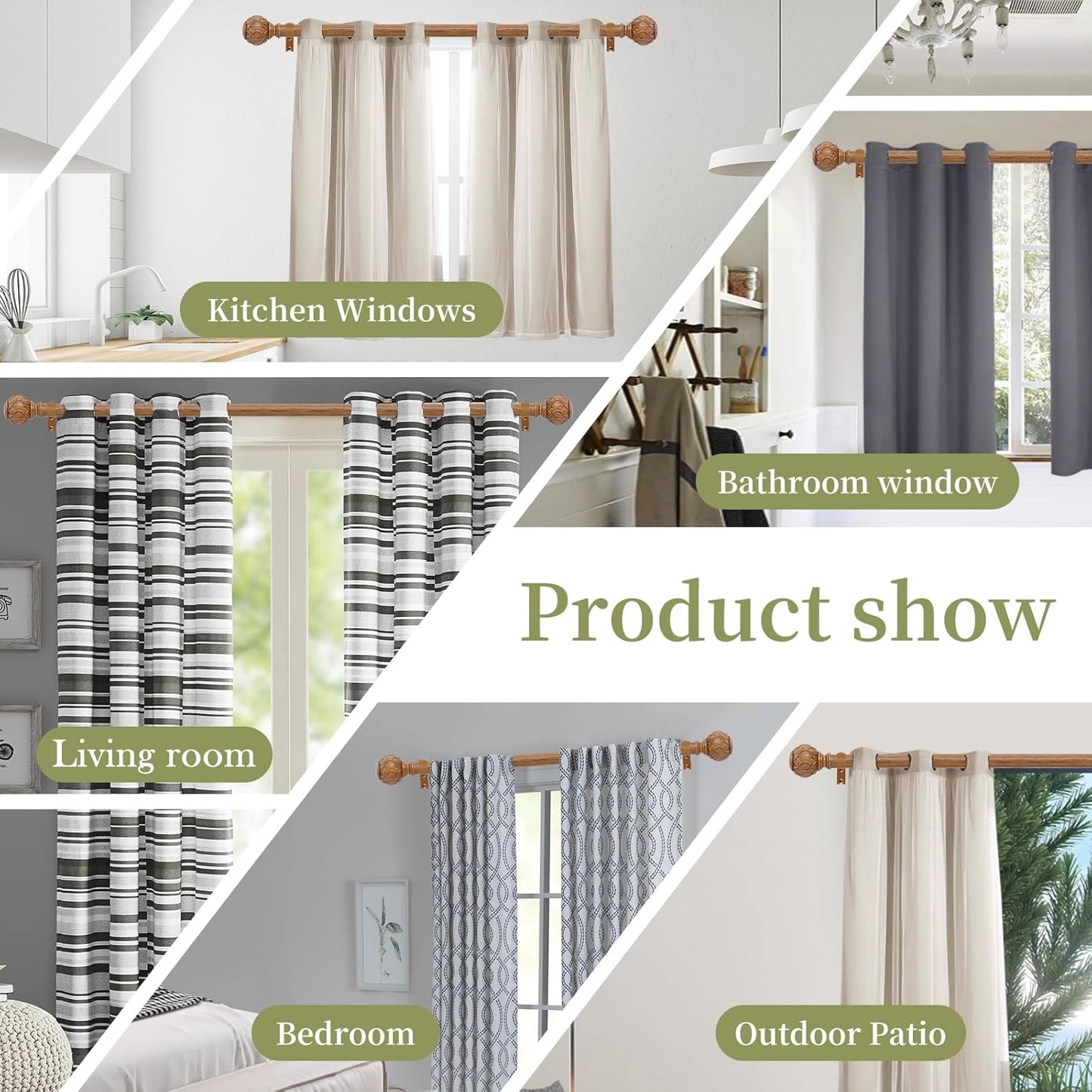 Wood Curtain Rods for Windows 66 to 120 Inch(5.5-10ft),1 Inch Adjustable Curtain Rod,Heavy Duty Curtain Rods,Wooden Netted Texture Drapery Rods,Single Window Curtain Rod 66-120",Brown Wood