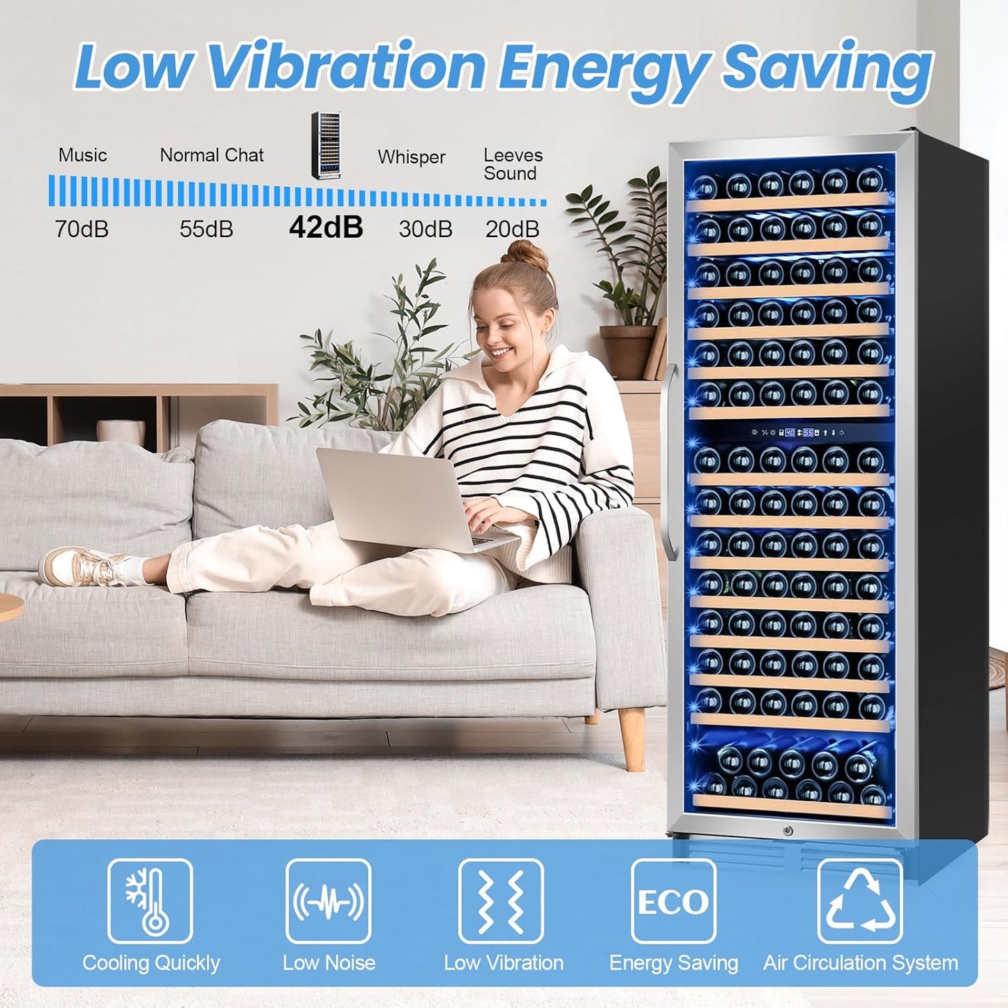 24 Inch Wine Fridge,180 Bottles Dual Zone Wine Cooler Refrigerator, Built-in or Freestanding Wine Refrigerator with Glass Door and Safety Lock, Low Noise, Large Wine Cellar for Home, Office, Kitchen