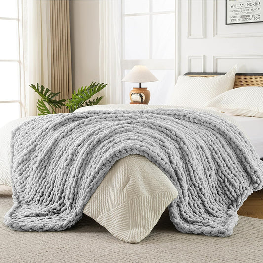 Ultra Soft Chunky Knit Blanket Throw -50x60 Hand Knitted Warm Chenille Throw Blanket, Home Decor Soft Thick Yarn Cable Knit Blanket Breathable Fleece Banket Christmas for Couch Bed Sofa Best GIF