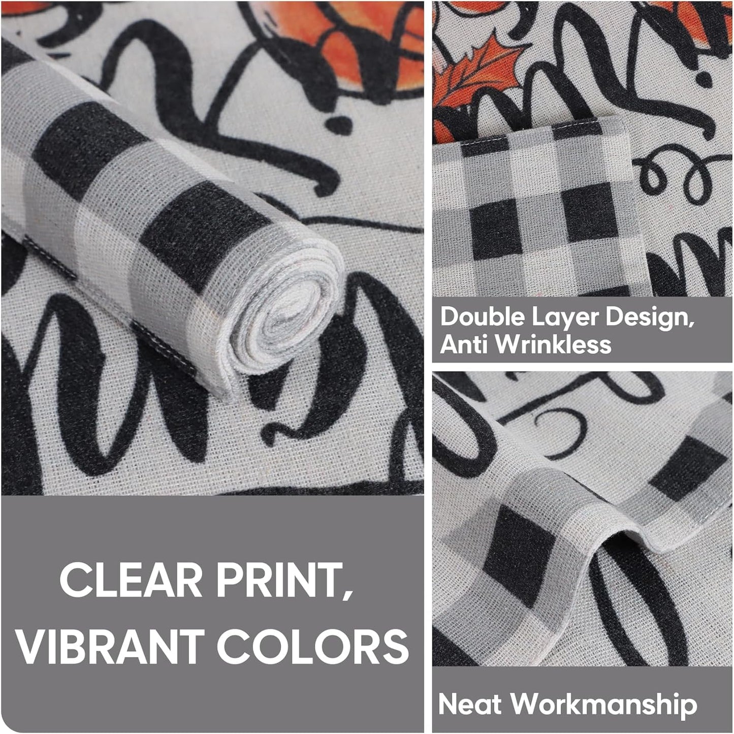 MANSPHIL Gingham Pumpkin Placemats Set of 4 for Thanksgiving Fall Theme Decor - Farmhouse Cotton Faux Linen Table Place Mats for Dining Kitchen Washable - 13x19 Inch