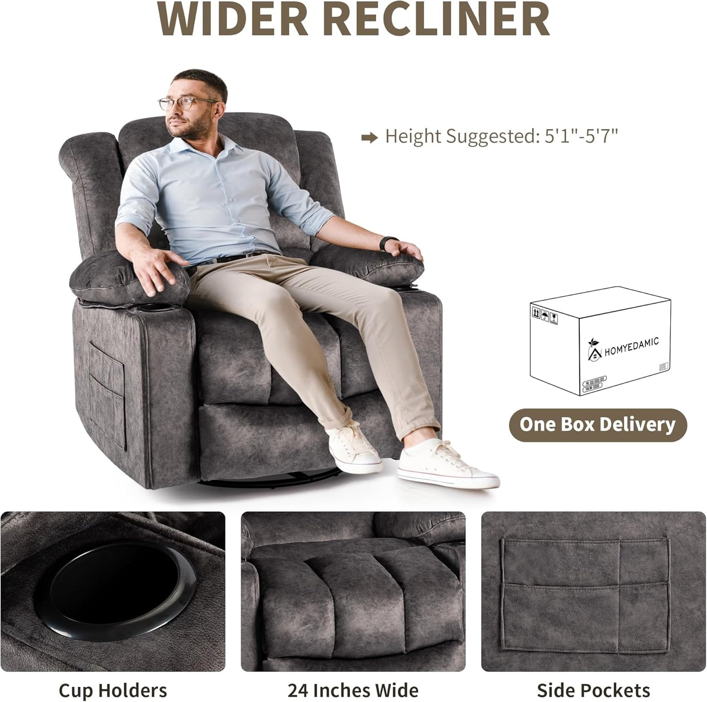 Recliner Chair Rocker Modern Ergonomic Lounge 360 Degree Swivel Single Sofa Seat Living Room Lounge Recliners on Clearance Foam Filling