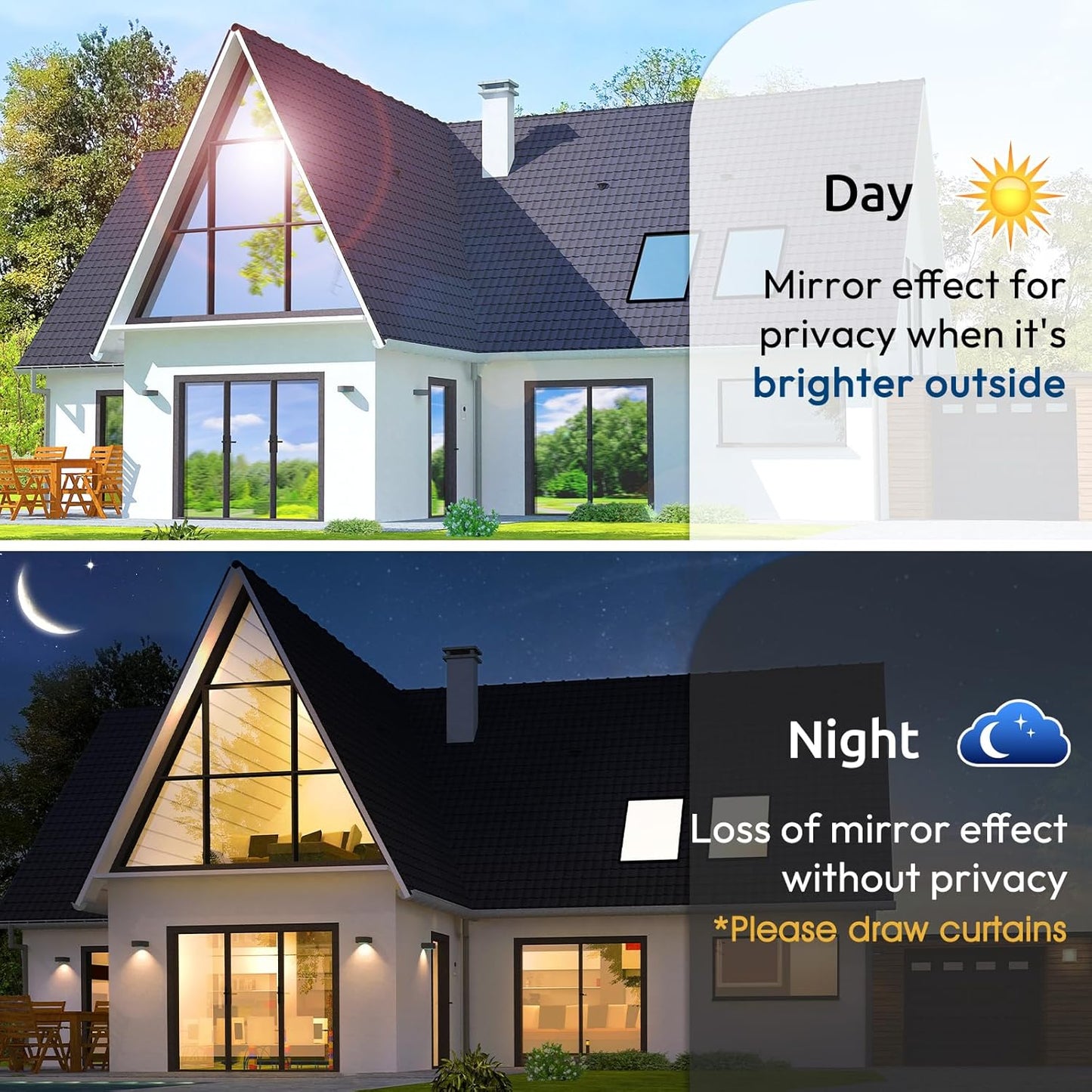 rabbitgoo Window Privacy Film One Way Window Tint for Home, Removable Reflective Heat Sun Blocking Anti UV Glass Door Covering, Mirror Tinting Film House Office, 23.6 in X 13.1 Feet, Blue Silver