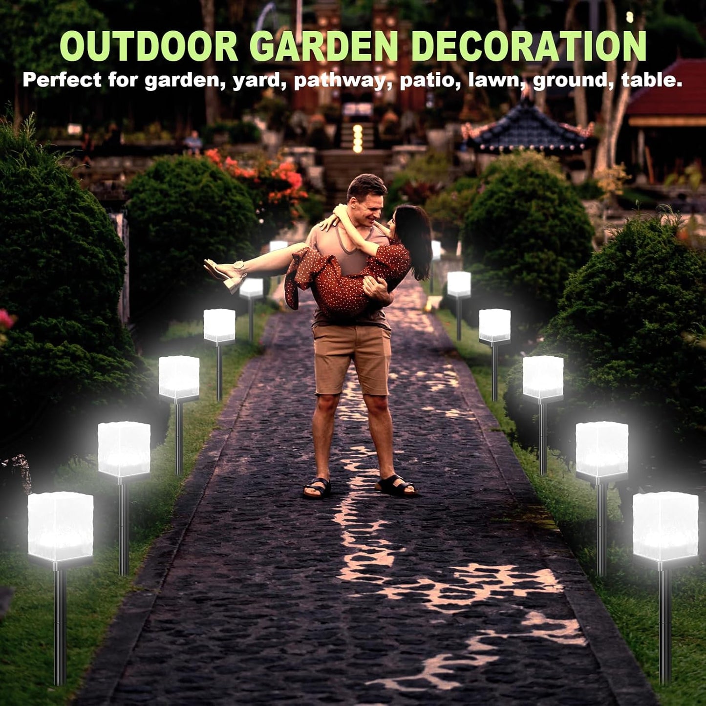 Solar Ice Brick Pathway Lights, LED Outdoor Waterproof Ground Light, Multi-use Landscape Lighting for Lawn & Table | Auto On/Off Solar Powered Garden Yard Decoration (Cool White, 4 Pack)