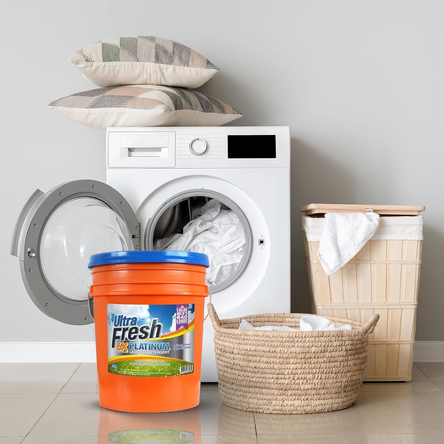 Ultra Fresh 5 Gallon Liquid Laundry Detergent Washing Soap for All Machine Types, 6X Platinum, Up to 640 Loads, Fresh Breeze
