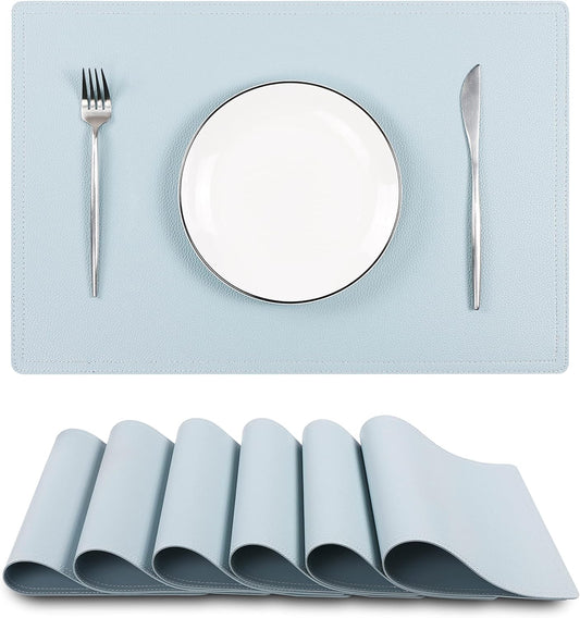 Faux Leather Placemats, PU Table Mats, Set of 6, Waterproof, Stain Resistant, Heat Resistant, Non-Slip Easy to Clean for Kitchen Dining Table,Conference Table C Teal Blue