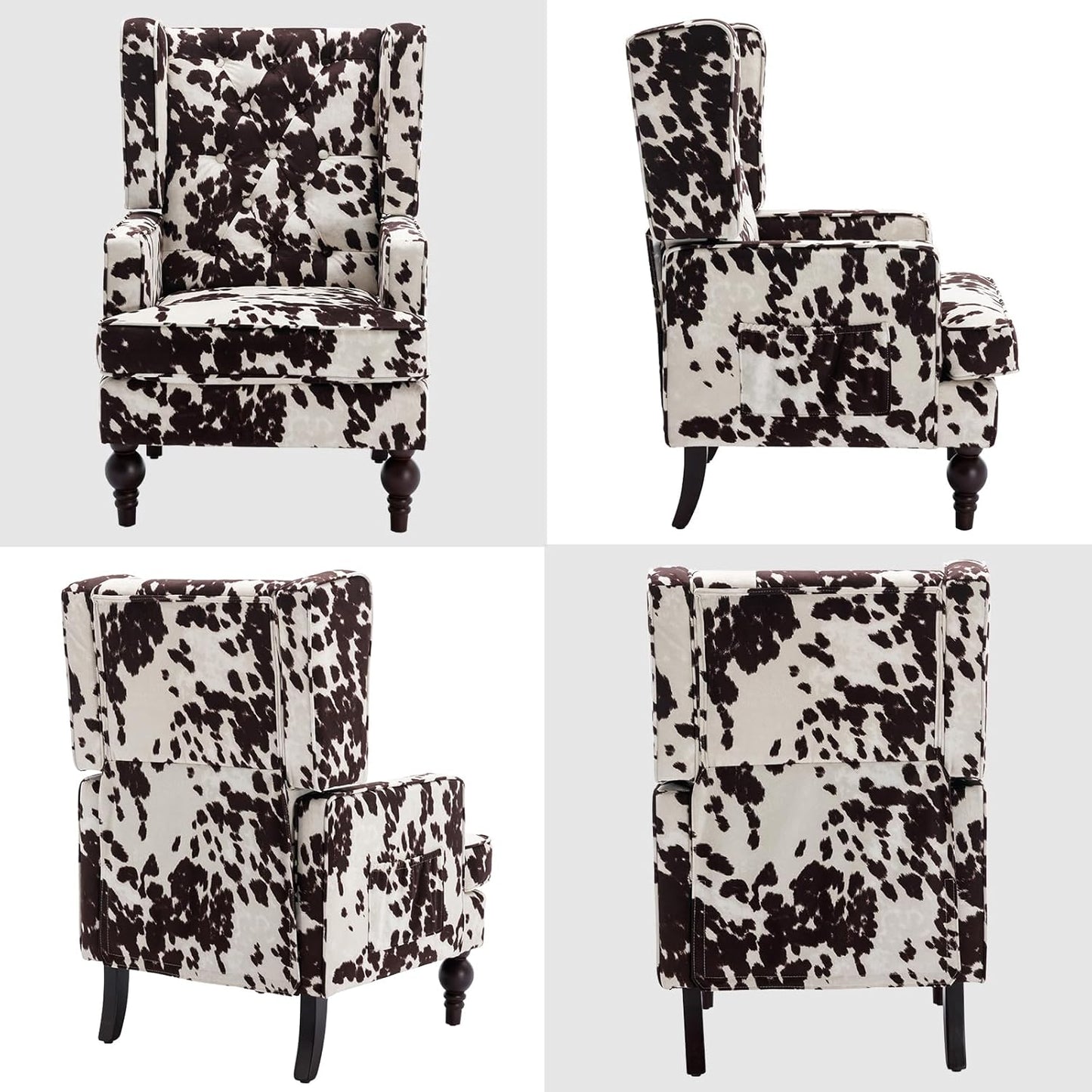 DUOMAY Tufted Accent Chair Set of 2, Modern Upholstered Wingback Side Arm Chair for Living Room Bedroom with Wood Legs, Comfy Reading Guest Chair for Office, Milk Cow/Brown