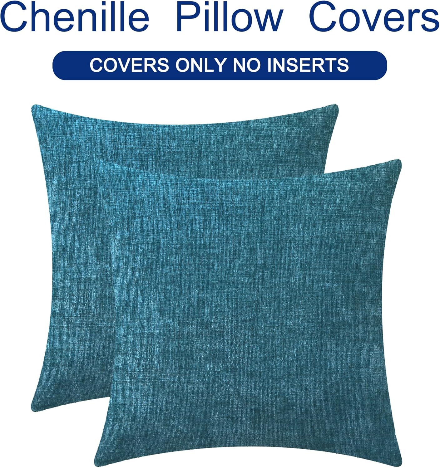 CaliTime Throw Pillow Covers Decorative 24 X 24 Inches Pack of 2 Cozy Chenille Cushion Cases for Couch Sofa Bed Living Room Home Ocean Blue