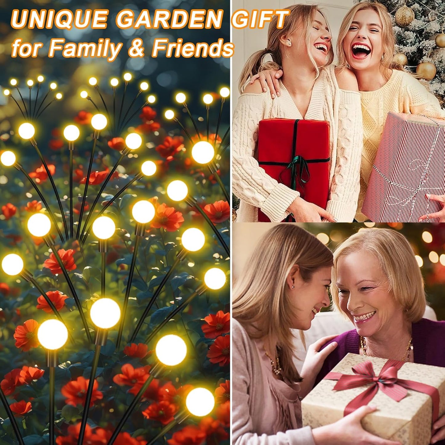 Solar Garden Lights Outdoor, 4 Pack Firefly Swaying Lights, Waterproof Garden Decor for Yard Patio Pathway Lawn, Gardening Gifts for Women Christmas Decoration