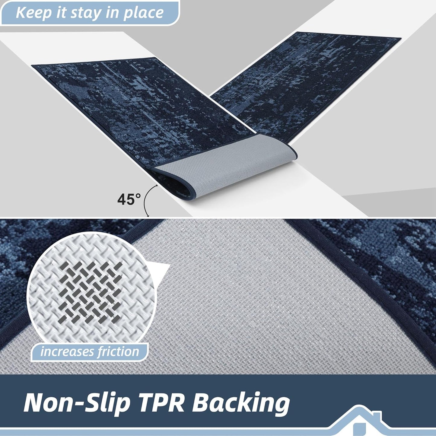 BEQHAUSE Dirt Trapper Door Mat 24"x36" Non-Slip Door Mats Washable Entryway Rugs Stain Resistant Doormat Absorbent Welcome Floor Mat for Front Back Door, Muddy Wet Shoes & Paws,Blue