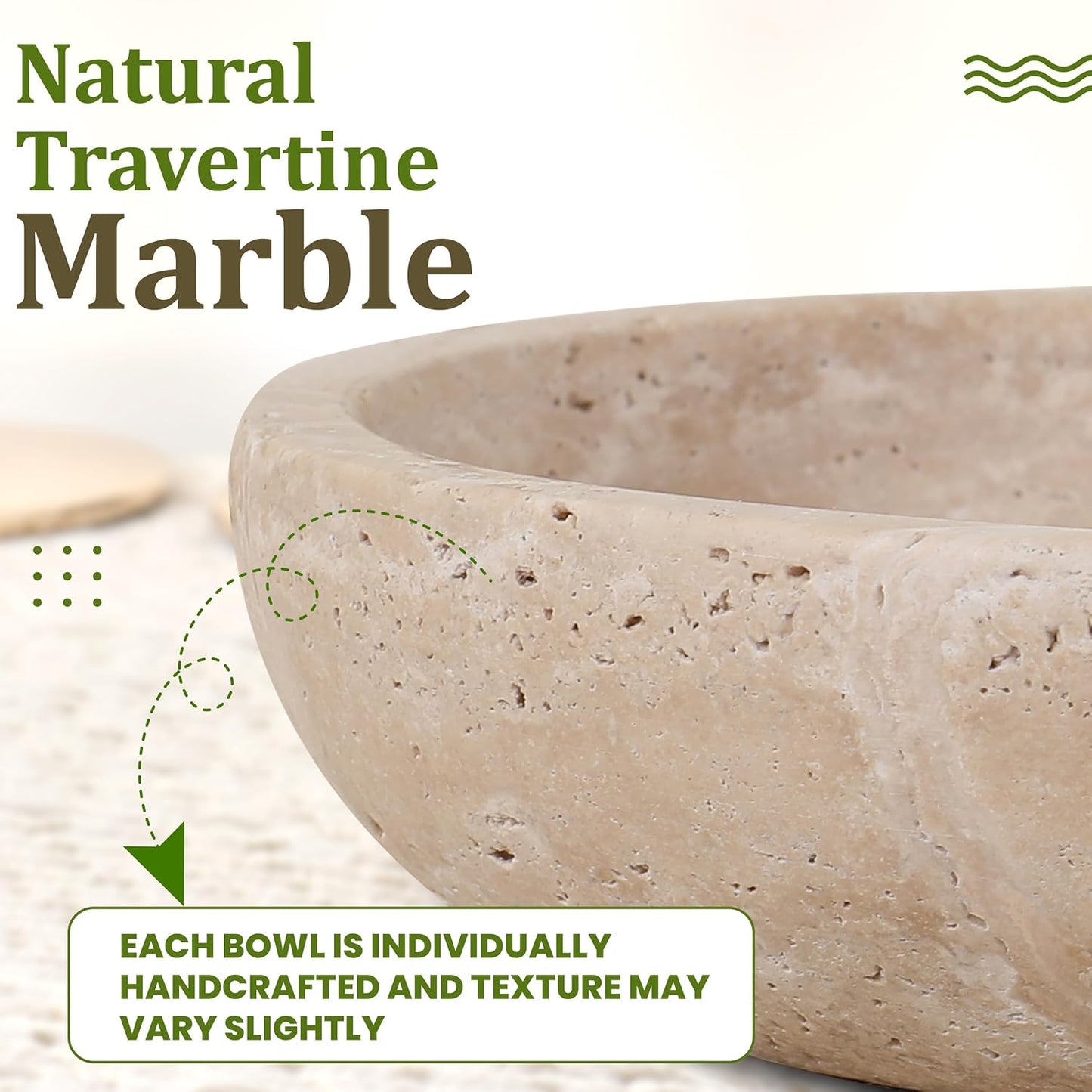 Travertine Decorative Bowl - 7.8” Diameter & 2” Height - Key Bowl for Entryway Table - Travertine - Organic Modern Centerpiece - Beige/Natural