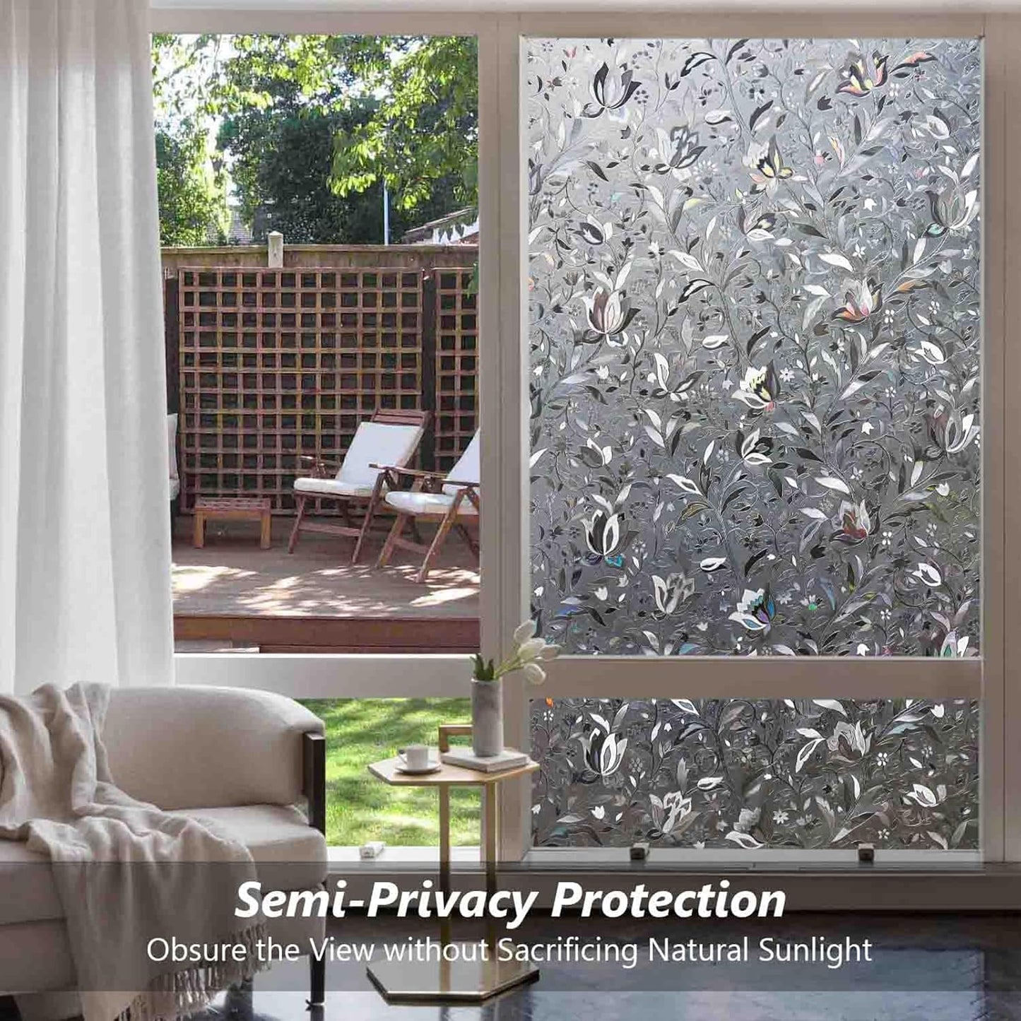 Kromapolis Window Film, Window Privacy Film Frosted, Vinyl Glass Covering, Stained Glass Decorative Film, Static Window Clings, Non-Adhesive (Grayish Black, 29.5 x 78.7 inch)