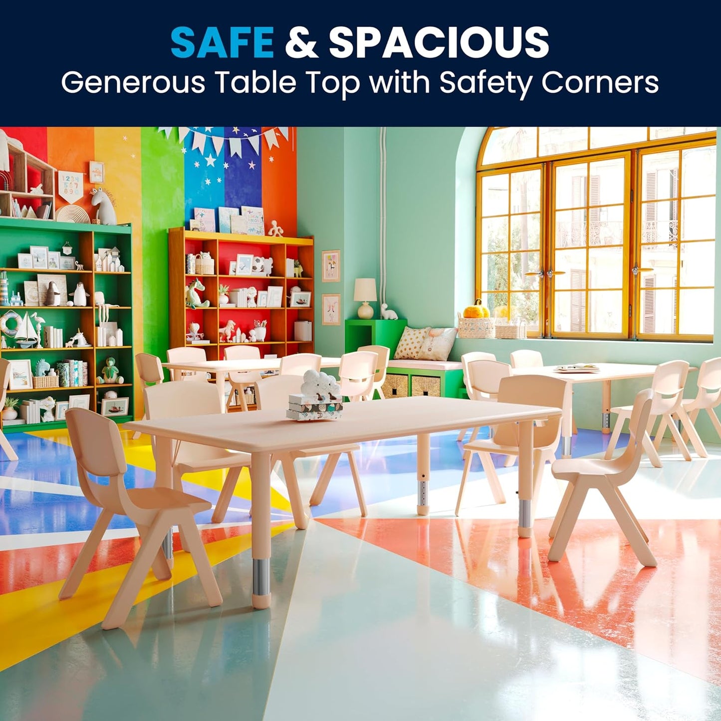 Flash Furniture Wren Adjustable Classroom Activity Table for School and Home, Plastic Activity Table for Kids, 23.625" W x 47.25" L, Natural