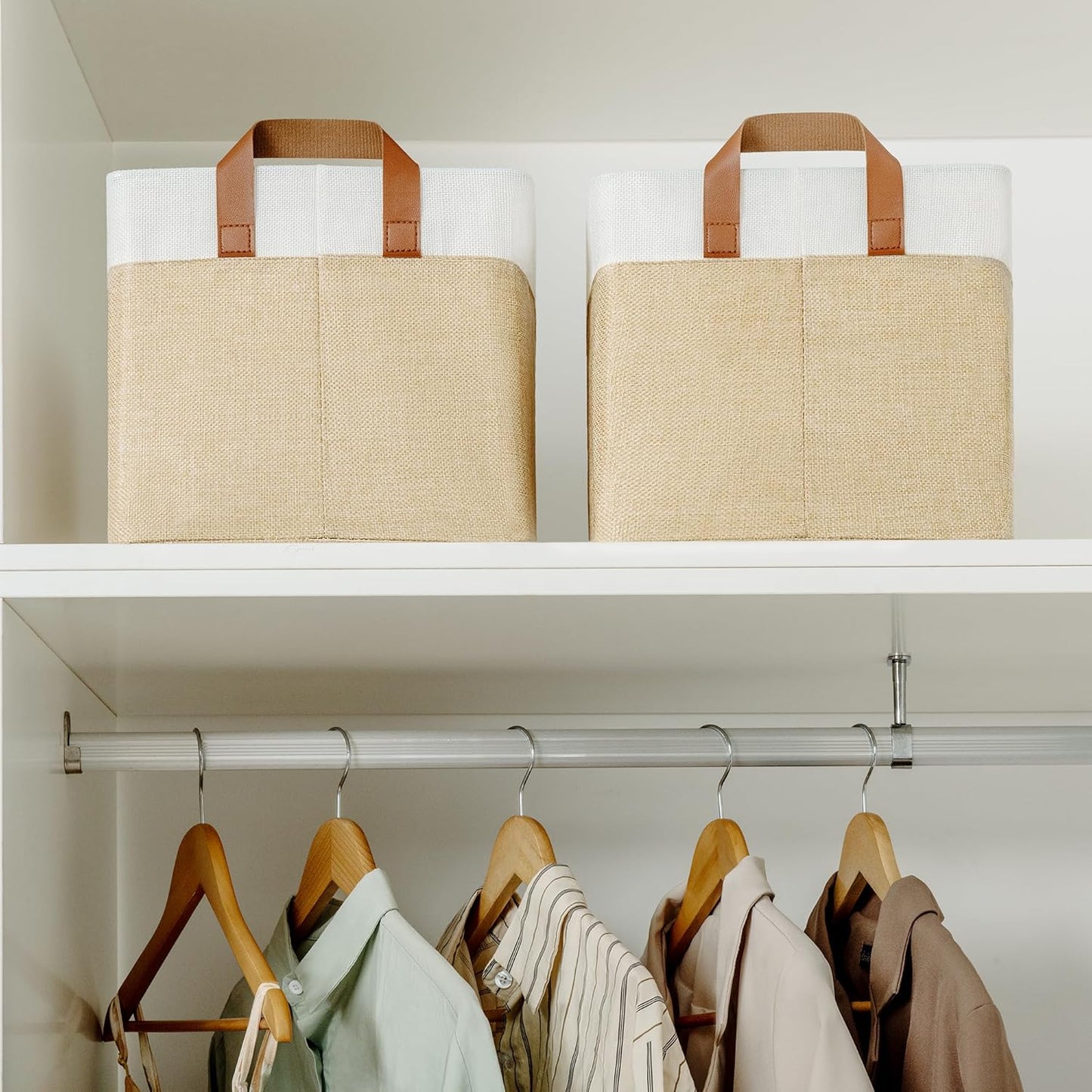 GRANNY SAYS Storage Baskets for Shelves, Closet Organizer Bins, Clothes Storage Bins with Metal Frame, Extra Large Baskets for Organizing and Storage, Collapsible, Khaki, 2-Pack