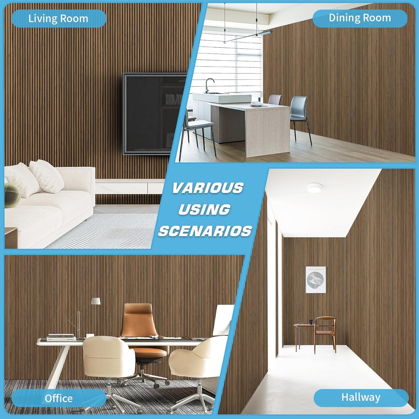 Art3d 4-Pack Glue-On Fine Bar Wainscoting Panel for Interior Wall Decor - 104 x 12 Inch Polystyrene Ultralight Slim Slat Wall Panels for Living Room Bedroom, Rosewood