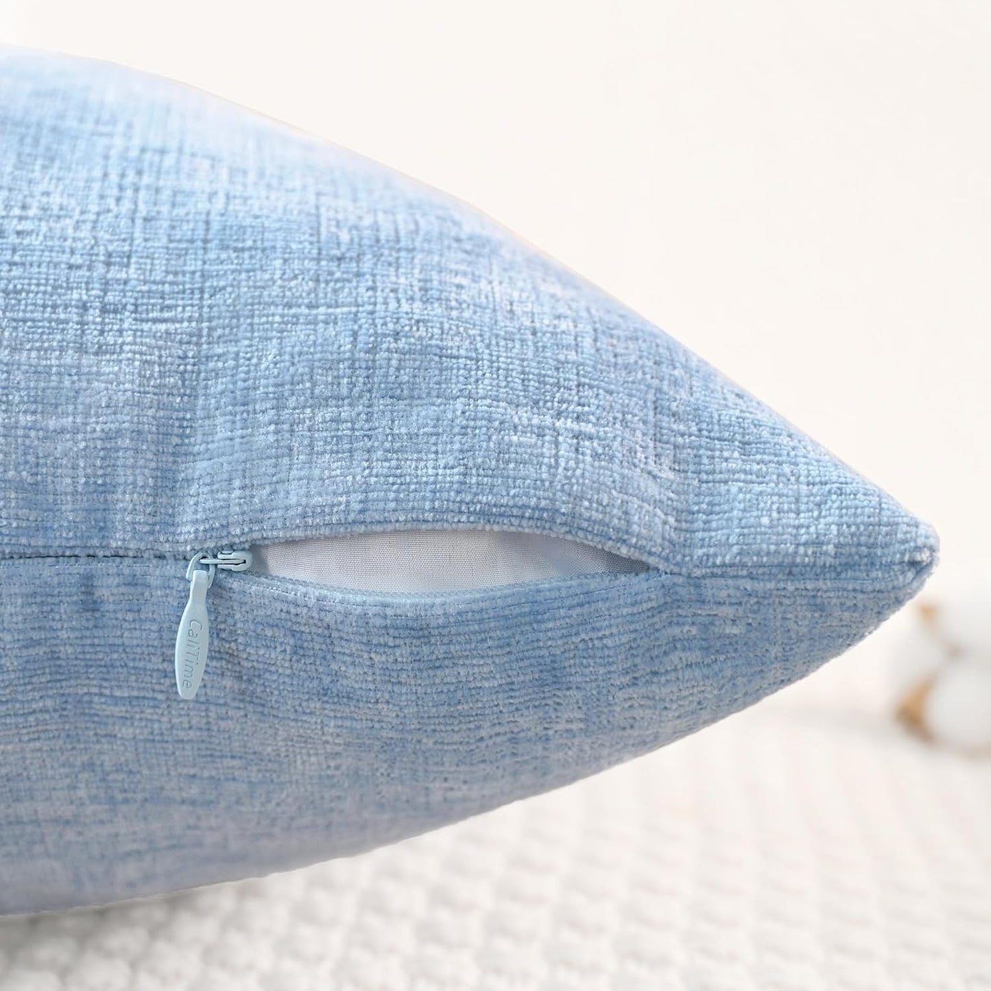 CaliTime Throw Pillow Covers Decorative 18 X 18 Inches Pack of 2 Cozy Chenille Cushion Cases for Couch Sofa Bed Living Room Home Baby Blue