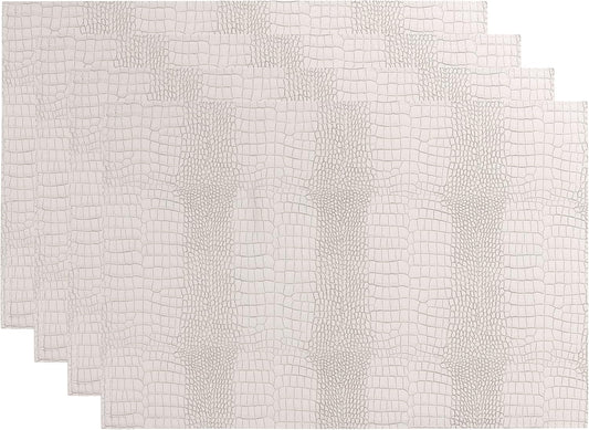 Waterproof PU Placemats, Faux Leather Hardboard Place Mats, Set of 4 Table Mats, Easy to Clean, Heat & Stain Resistant for Office Conference Table, Dining Home Decor, White
