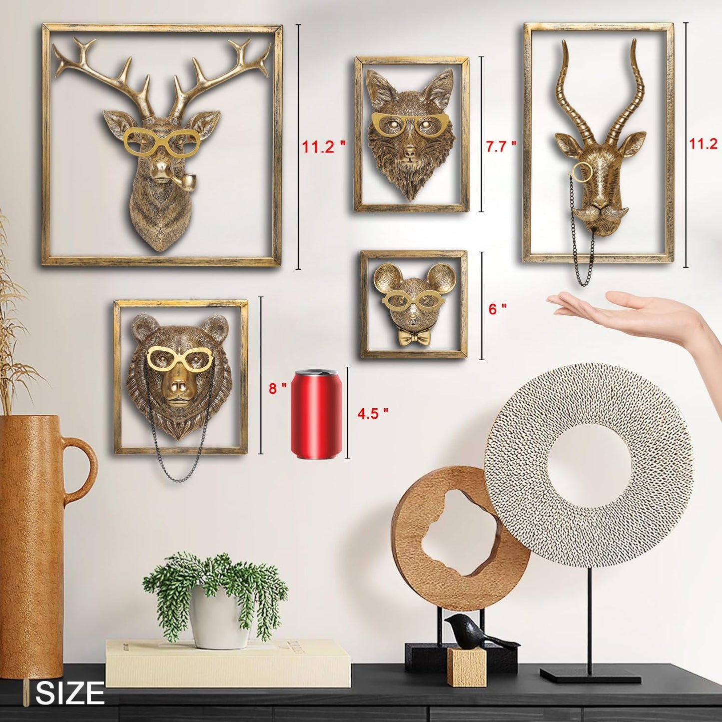 Animal Heads Wall Decor Resin Animals Sculptures Head Wall Hanging Decoration Gold vintage Wall Sculpture for Living Room Bedroom Office(Deer,not include metal frames)