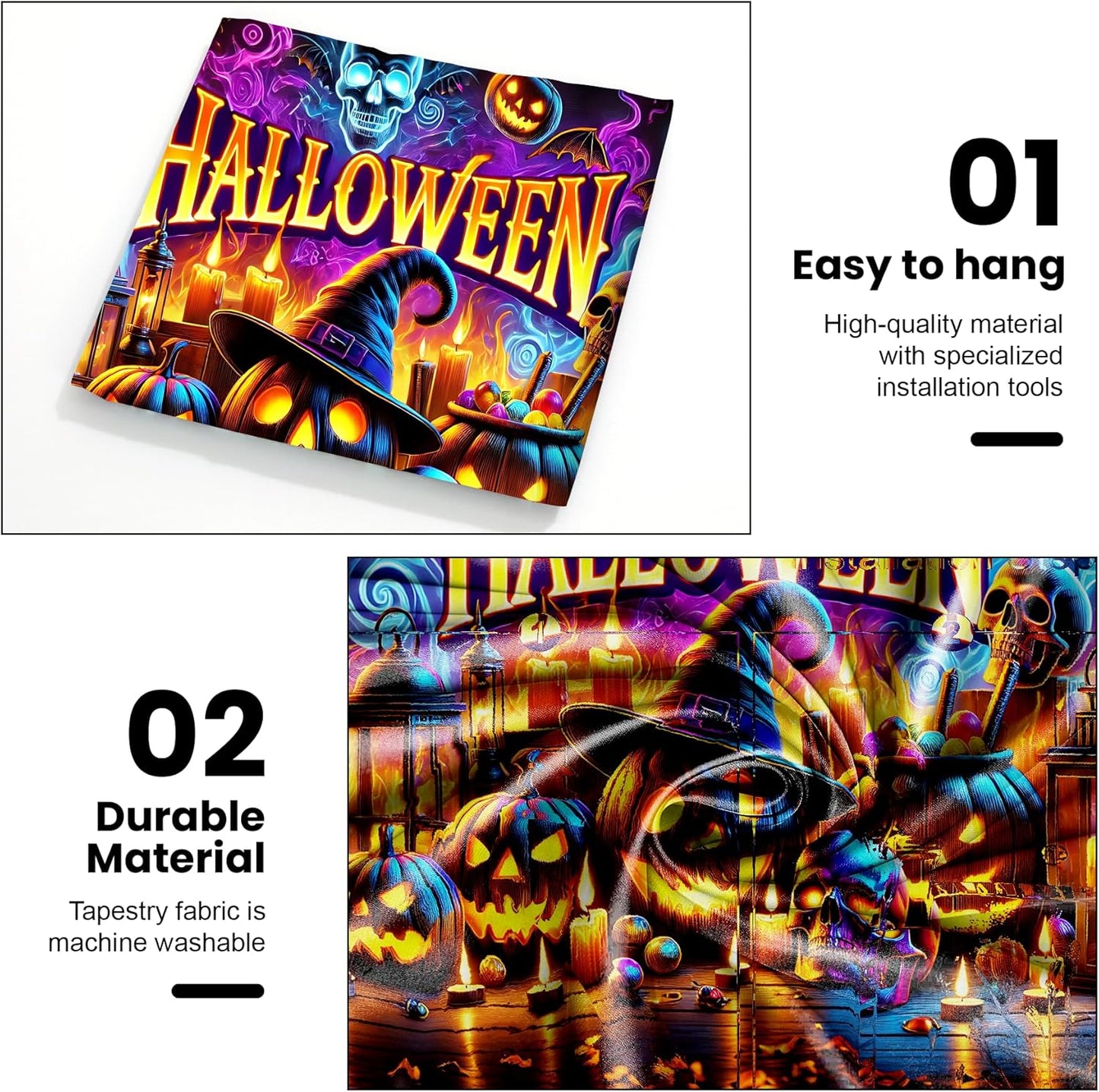 AOHMPT Glow-in-the-Dark Halloween Tapestry - UV Reactive Black Light Wall Hanging Decor for Spooky Parties, Bedroom, Living Room (Pumpkin, 79L x 59W, Unframed)