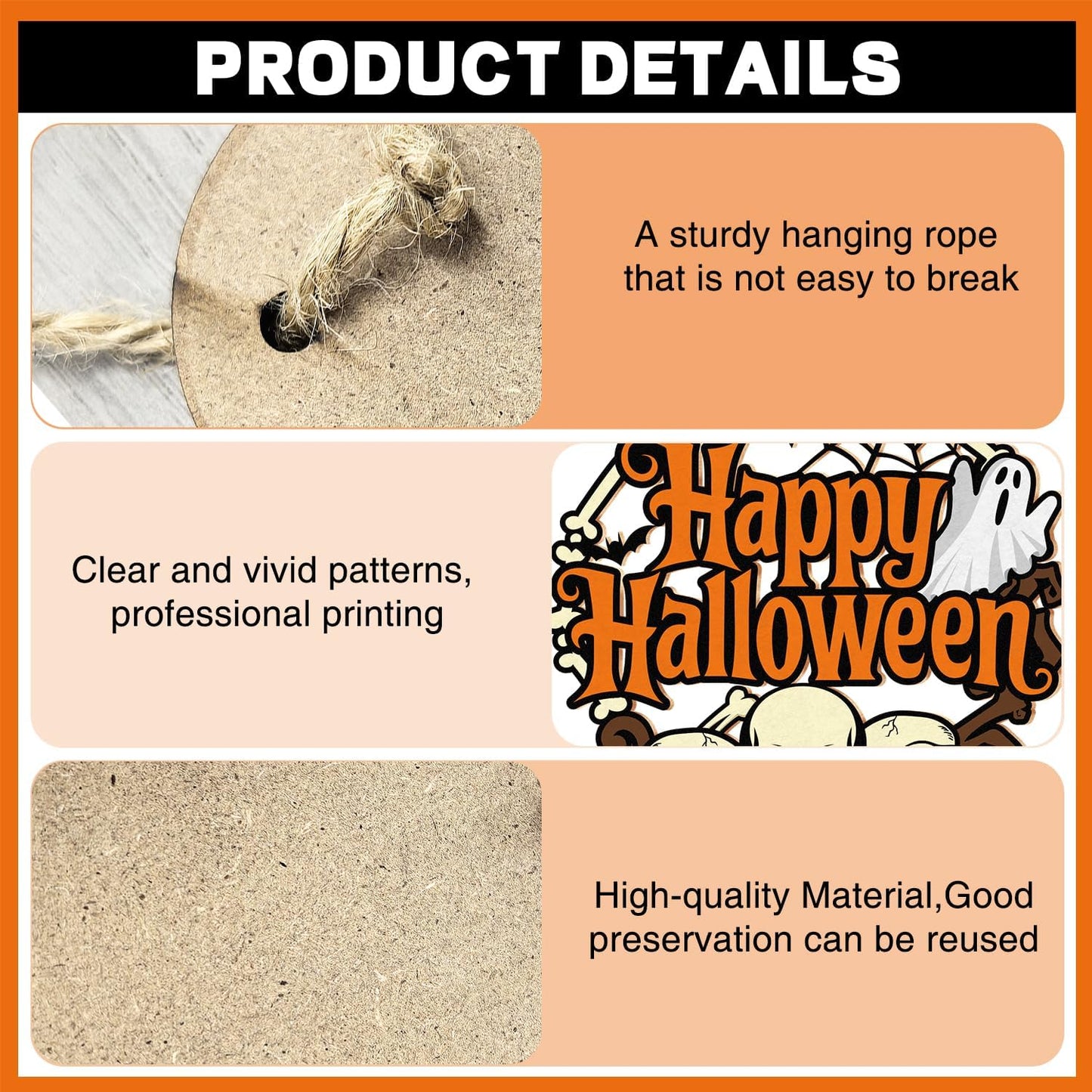 Halloween Door Wreath, Happy Halloween Sign Wooden Ghosts Skulls Bats Halloween Wreaths for Front Door, Halloween Door Decorations Indoor Outdoor Sign