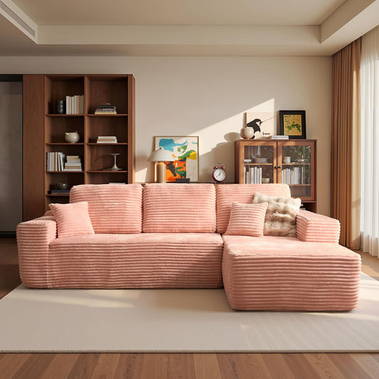 ovios 104" Cloud Sectional Couch with L-Shape Chaise,Modern Modular Sofa with Deep Seat, Upholstered Couches for Living Room Bedroom,No Assembly Required, Pink (Plush Corduroy Fabric)