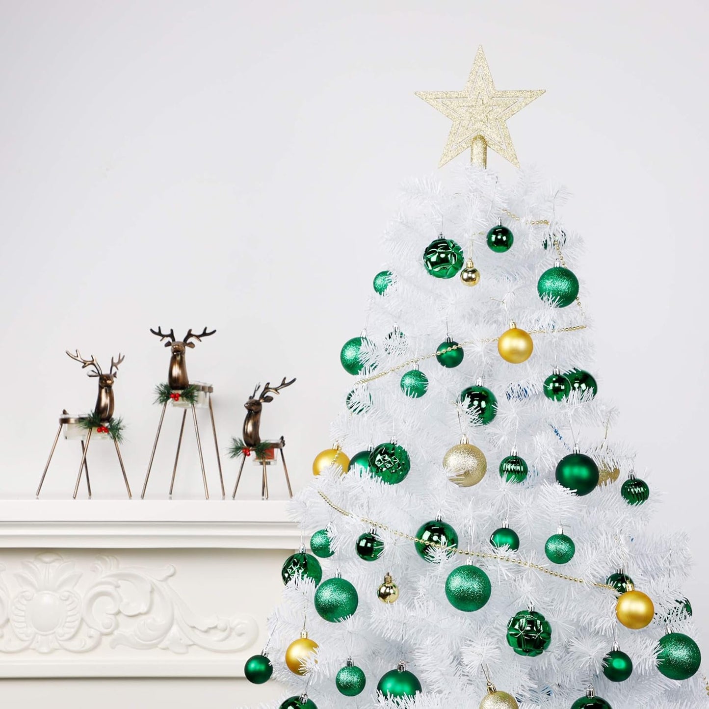 Lulu Home Christmas Ball Ornaments, 34 Ct 1.57" Pre-Strung Hanging Ornament Decorations, Xmas Shatterproof Plastic Balls for Holiday Party Wreath Garlands Trees, Green