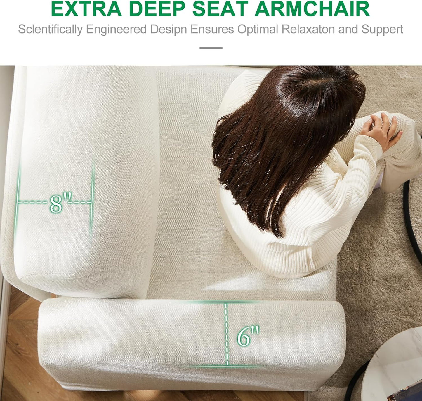 38.5 Oversized Accent Chair with Storage Beige, Single Modern Accent Sofa Chair with Arms for Apartment Living Room Linen(21" Deep Seat)