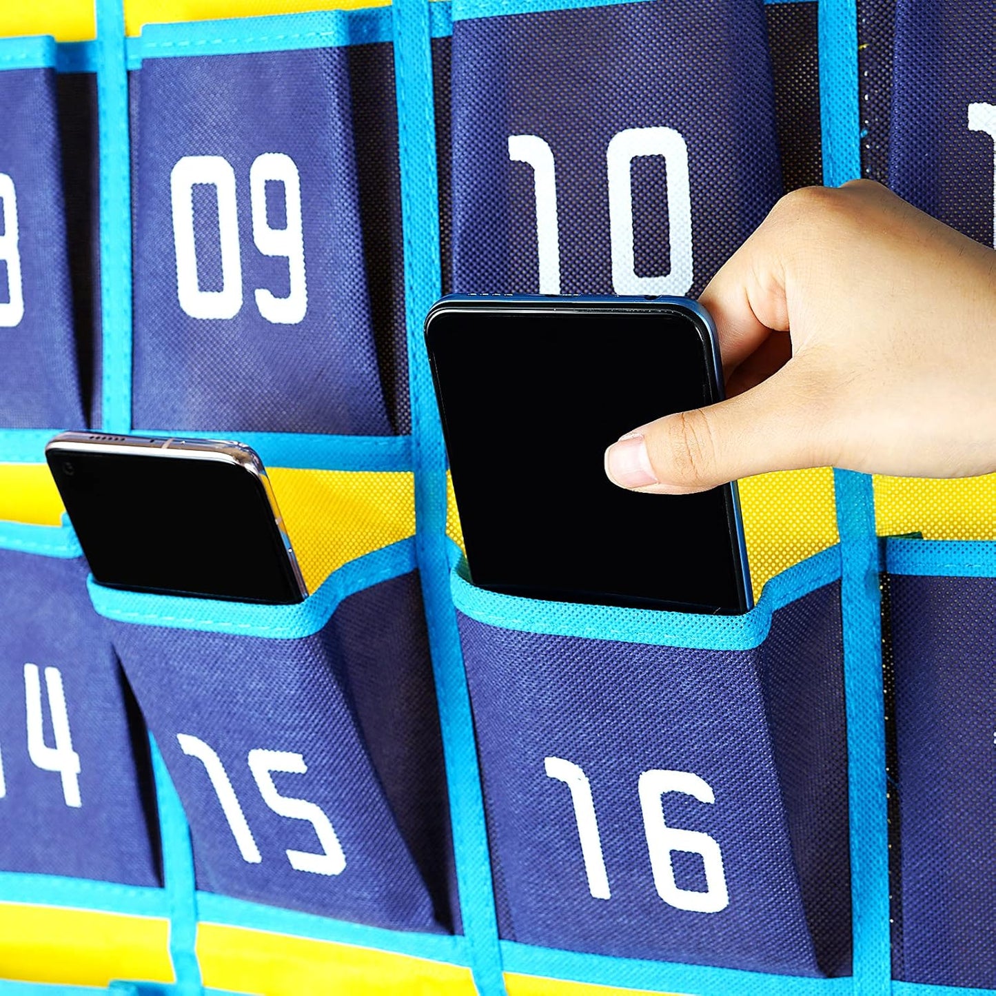 Loghot Classroom Accessories Closet Pocket Chart for Cell Phones Holder Wall Door Hanging Organizer (30 Pockets Blue)
