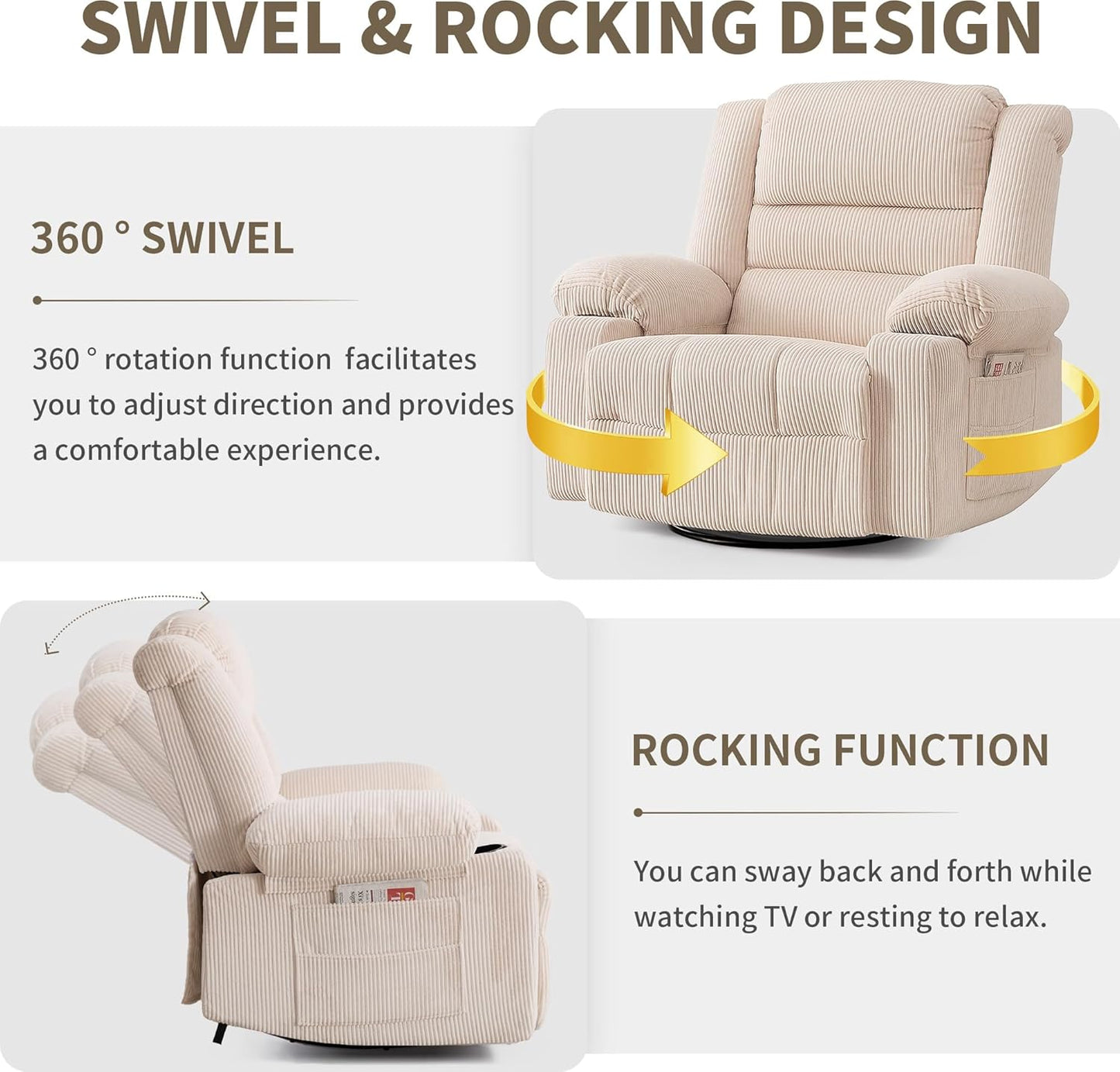 Recliner Chair Modern Ergonomic Lounge Swivel Single Sofa Seat Living Room Recliners on Clearance Foam Filling