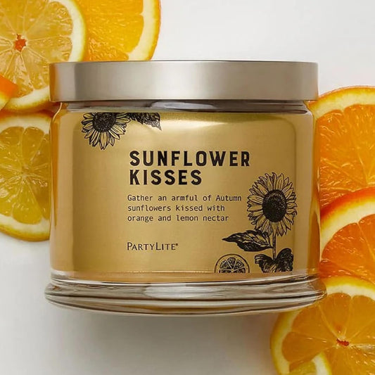 PartyLite 3-Wick Jar Candle, Highly Fragranced Clean Burning Glass Candle, 25-45 Hours Burn Time (Sunflower Kisses)