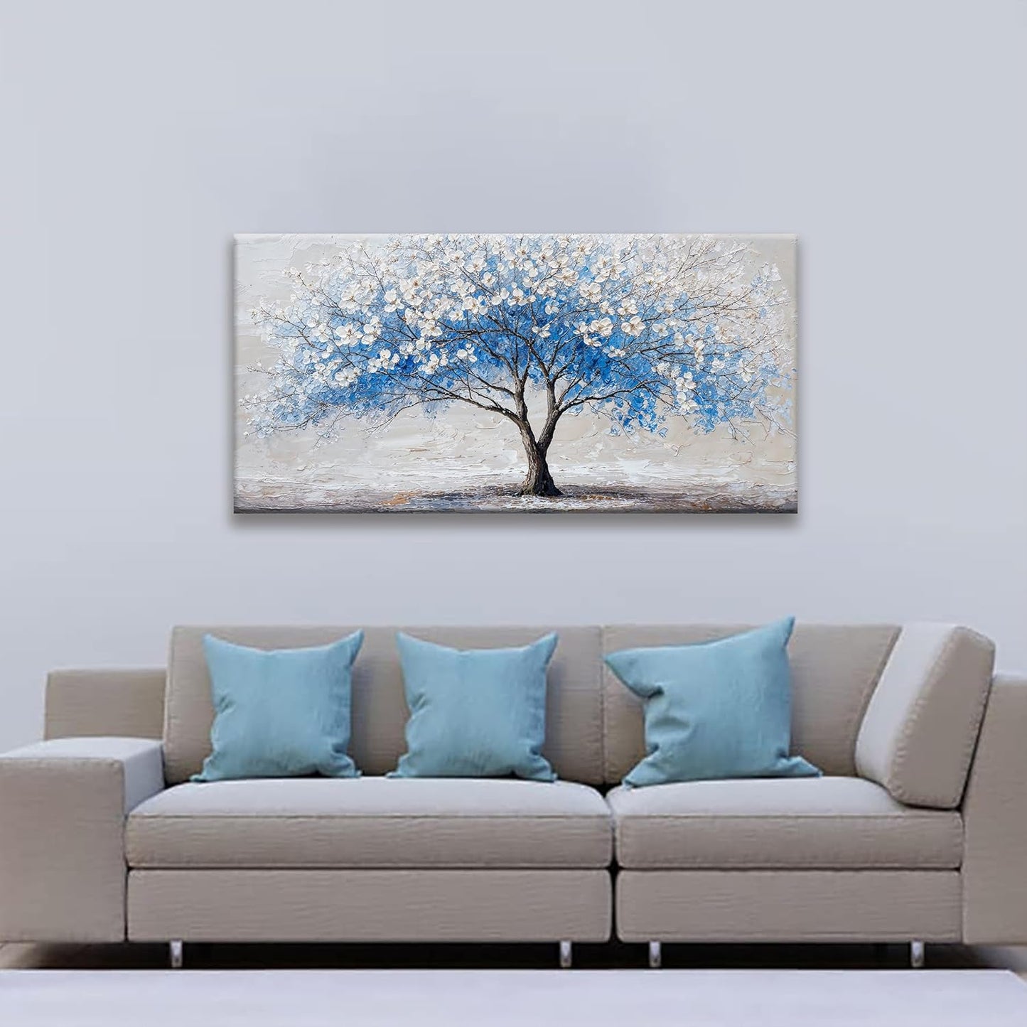 Suconvng Wall Art Blue Tree Of Life Modern Wall Artwork Canvas Art Wall Decor Pictures Painting Blue Tree Abstract Wall Decor For Living Room Bedroom Dining Room Home Office Artwork 24"×48"