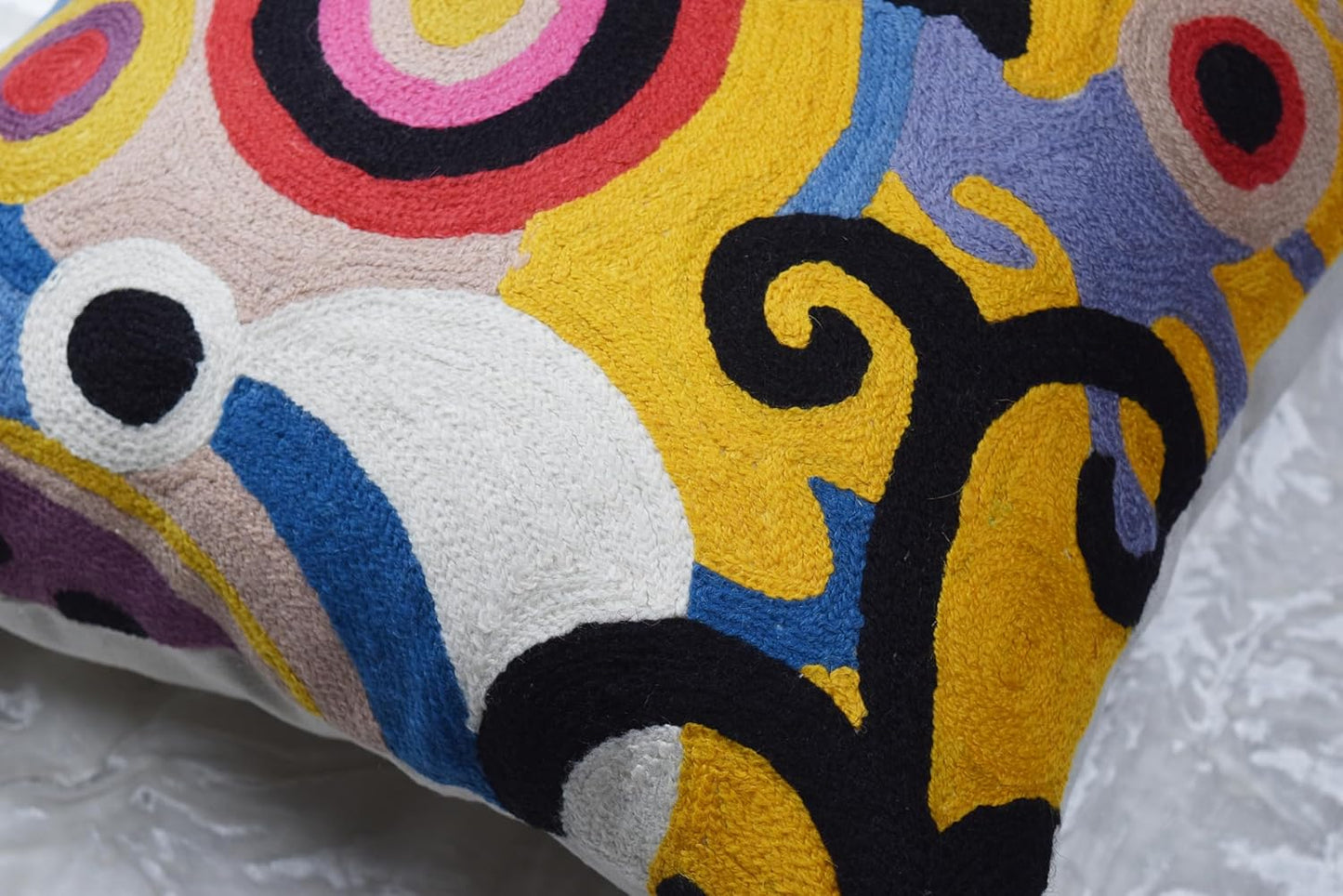 Kashmir Designs Yellow Tree of Life Decorative Pillow Cover Modern Couch Pillowcase Floral Chair Cushion Farmhouse Pillowsham Hand Embroidered Wool 18x18