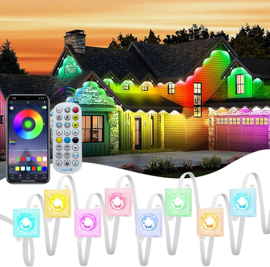 Permanent Outdoor Lights,Intelligent RGB+IC Outdoor Lights with a Wide Range of Scene Modes, IP67 Waterproof for Christmas Decorations,with App/Remote Control (100FT)