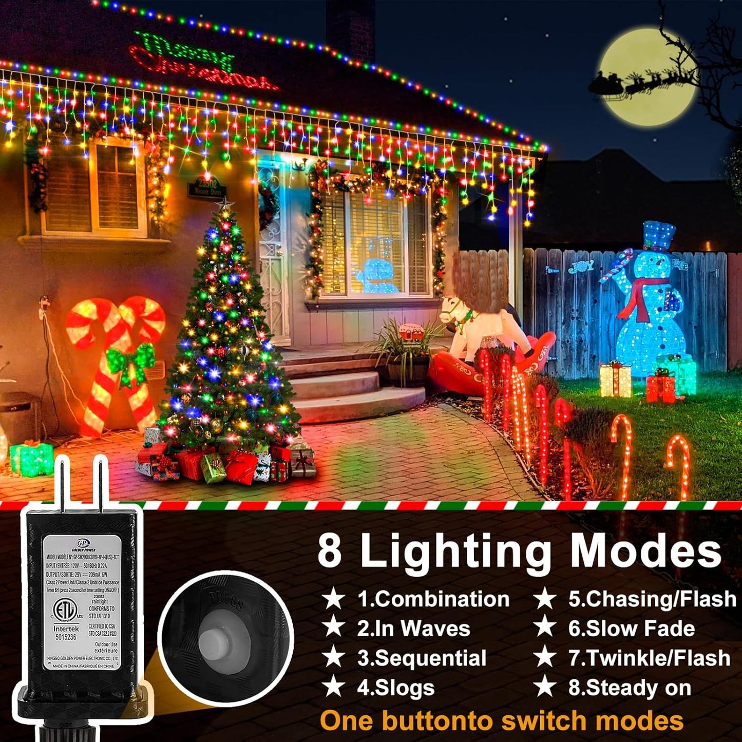 Heceltt Christmas Lights Outdoor, 1280 LED 131FT Ice Lights for Outside, 8 Modes Plug in 240 Drops Ice String Light with Timer Memory Function Hanging Light for Christmas Decor(Multicolor)