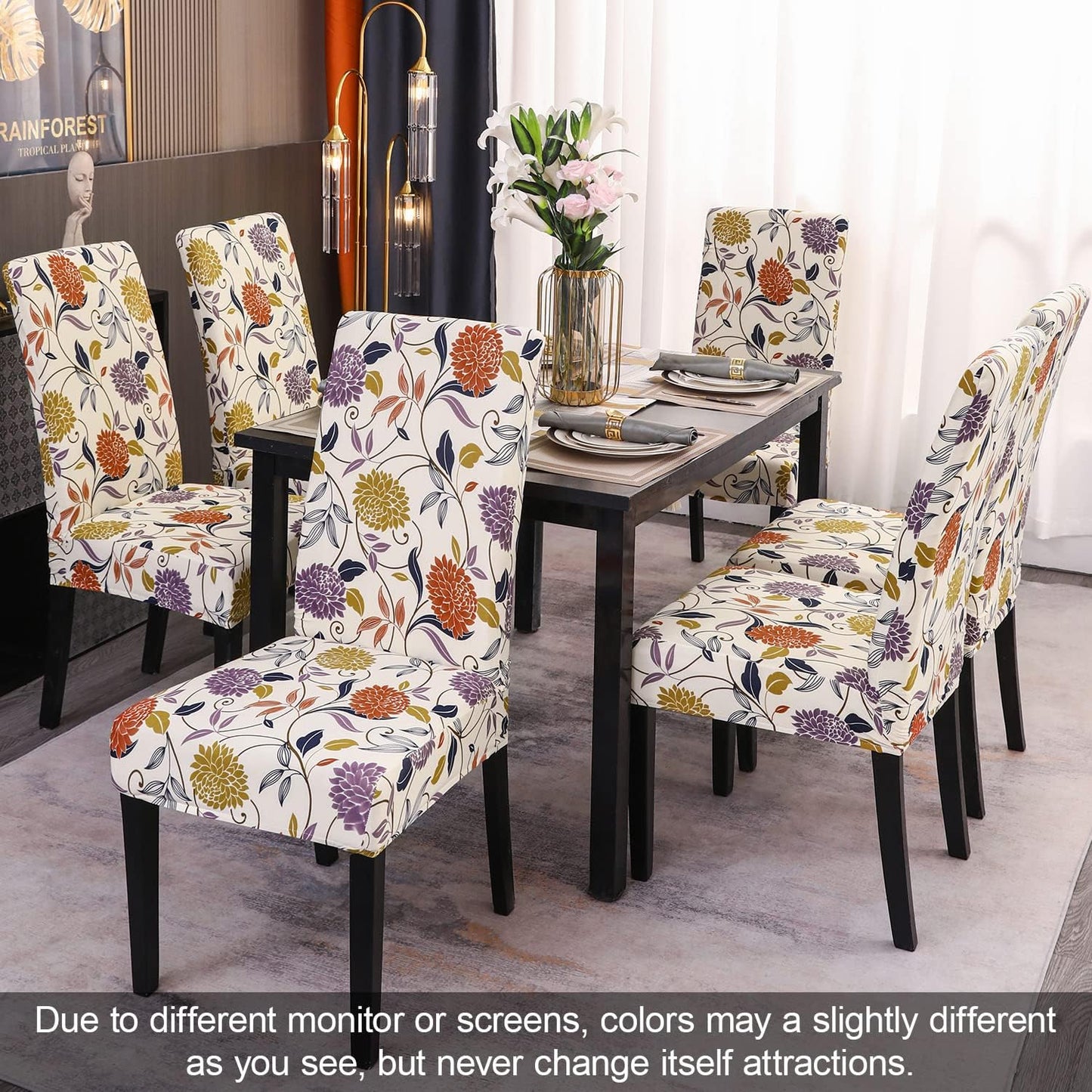 JQinHome Pattern Chair Covers for Dining Room Set of 6, High Stretch Removable Washable Parsons Chair Slipcover for Home Party Hotel Wedding Ceremony (Flower,6PCS)