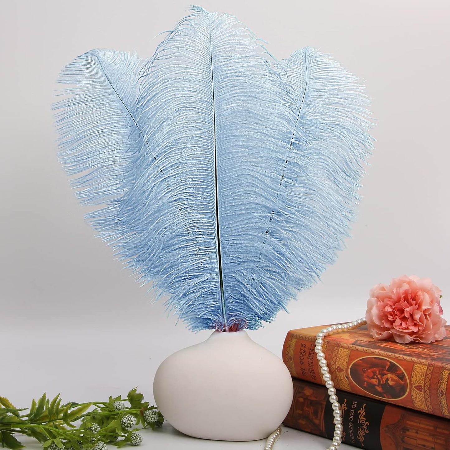 THARAHT Baby Blue Ostrich Feathers 12pcs Large Natural Bulk 16-18Inch 40cm-45cm for Wedding Party Centerpieces Easter Gatsbi and Home Decoration Feathers