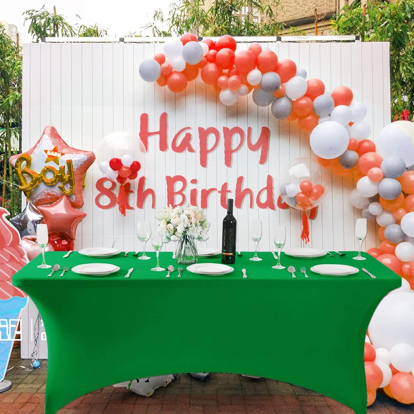 SuperO 2Pack Waterproof Spandex Table Cover for 4FT Table Universal Fitted Stretch Tablecloth for Party, Banquet, Wedding and Events-Emerald