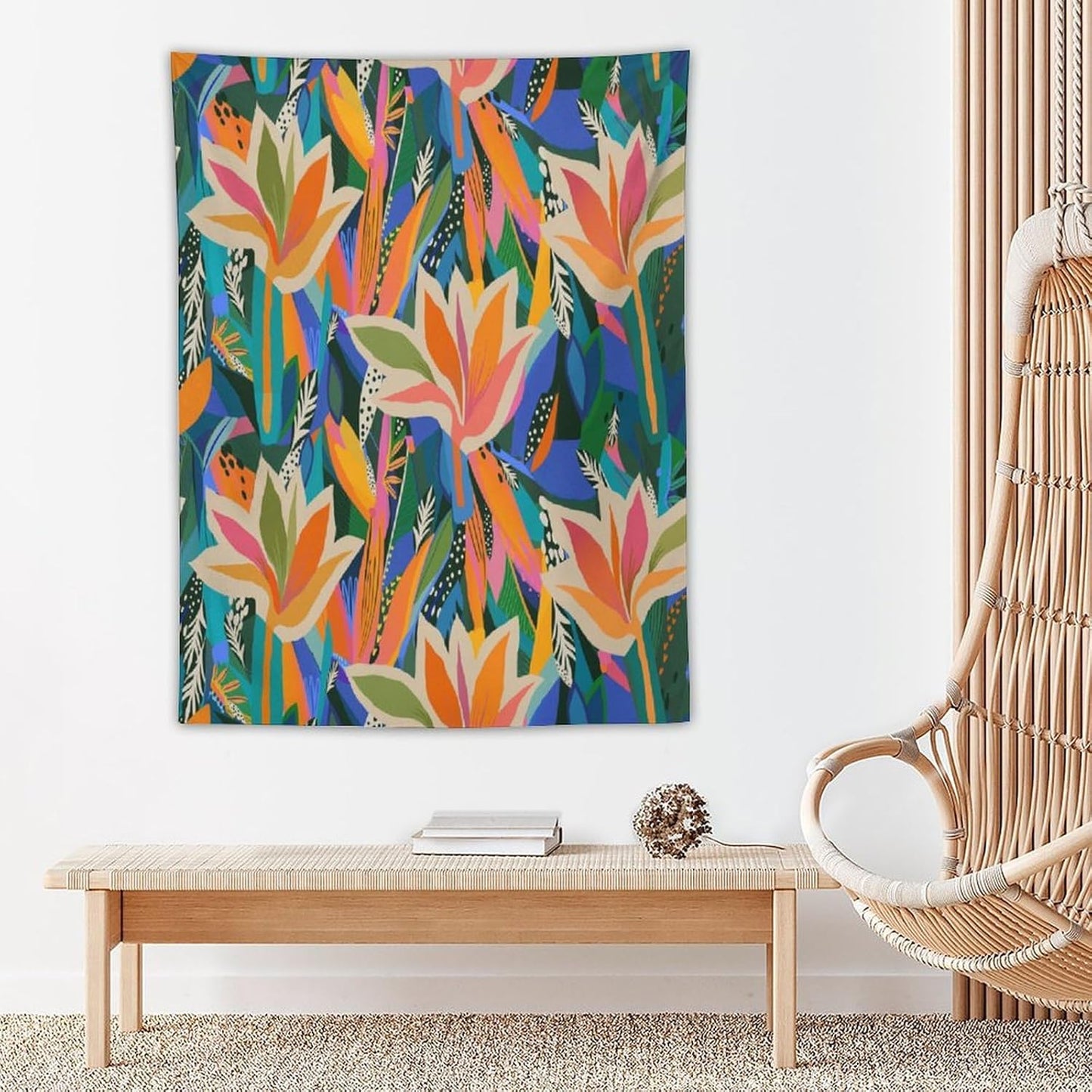 ICMOLYYENLO Boho Green Leaves Tapestry, Mid Century Abstract Tropical Palm Leaves Modern Minimalist Geometric Wall Hanging, Neutral Home Decor Art for Living Room Bedroom Dorm 40x60 Inch