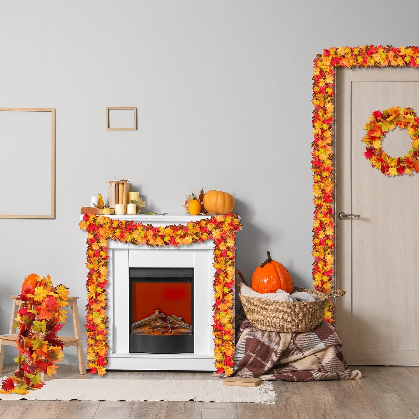 Fovths 6 Pack Maple Leaves Garland 5.8ft/Pc Artificial Fall Decorations Colorful Autumn Hanging Vine for Thanksgiving Halloween Fireplace Indoor Outdoor Decor