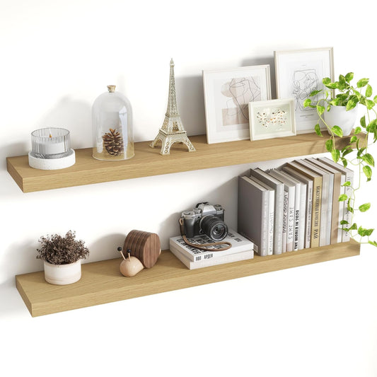 40 Inch Floating Shelves, 8 Inch Deep Floating Shelves for Wall, Hanging Shelf with Invisible Brackets, Deep Shelves for Bathroom, Bedroom, Living Room, Oak, Set of 2