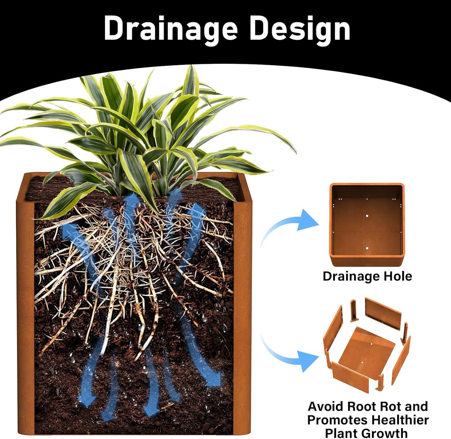 Corten Steel Large Square Planter 26"x26"x26, Cube Metal Planter Pot with Drainage Holes for Outdoor, Large Flower Pots for Patio Deck and Yard