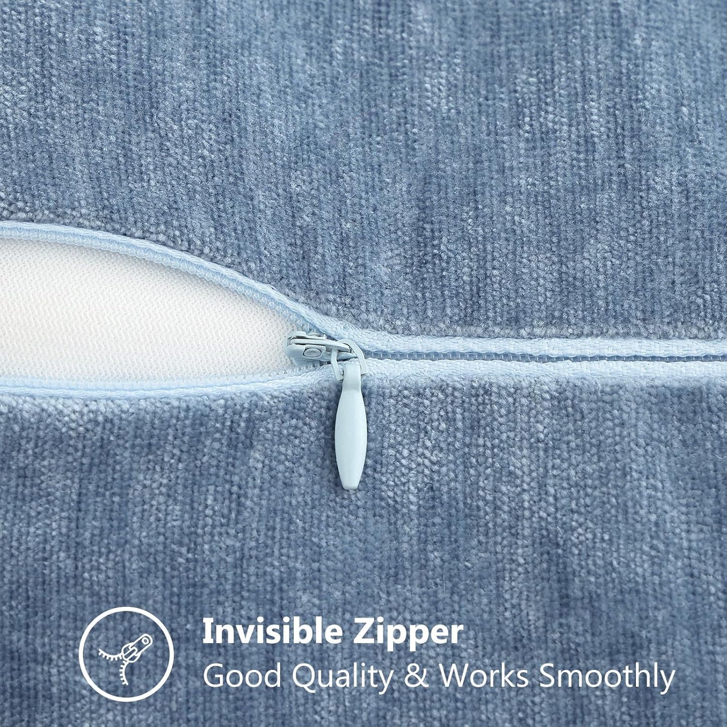 decorUhome Chenille Soft Throw Pillow Covers 24x24 Set of 2, Farmhouse Velvet Neutral Decorative Euro Pillow Covers with Stitched Edge for Couch Sofa Bed Home Decor, Blue