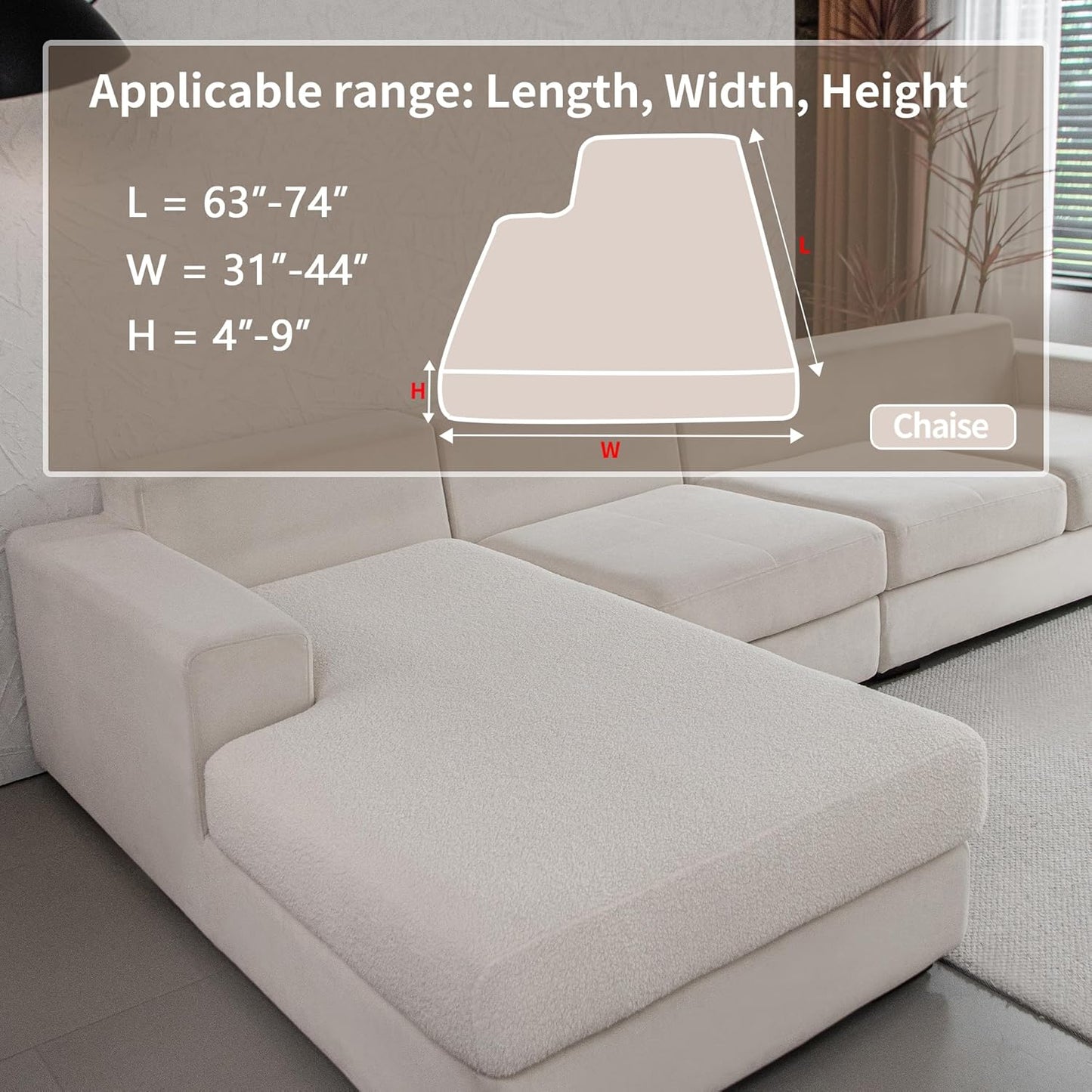 Couch Cushion Covers for Sectional Sofa, Stretch Soft Sofa Slipcovers Washable Wear-Resistant Universal Furniture Protector for Living Room(1 Piece Chaise Cover, Ivory)