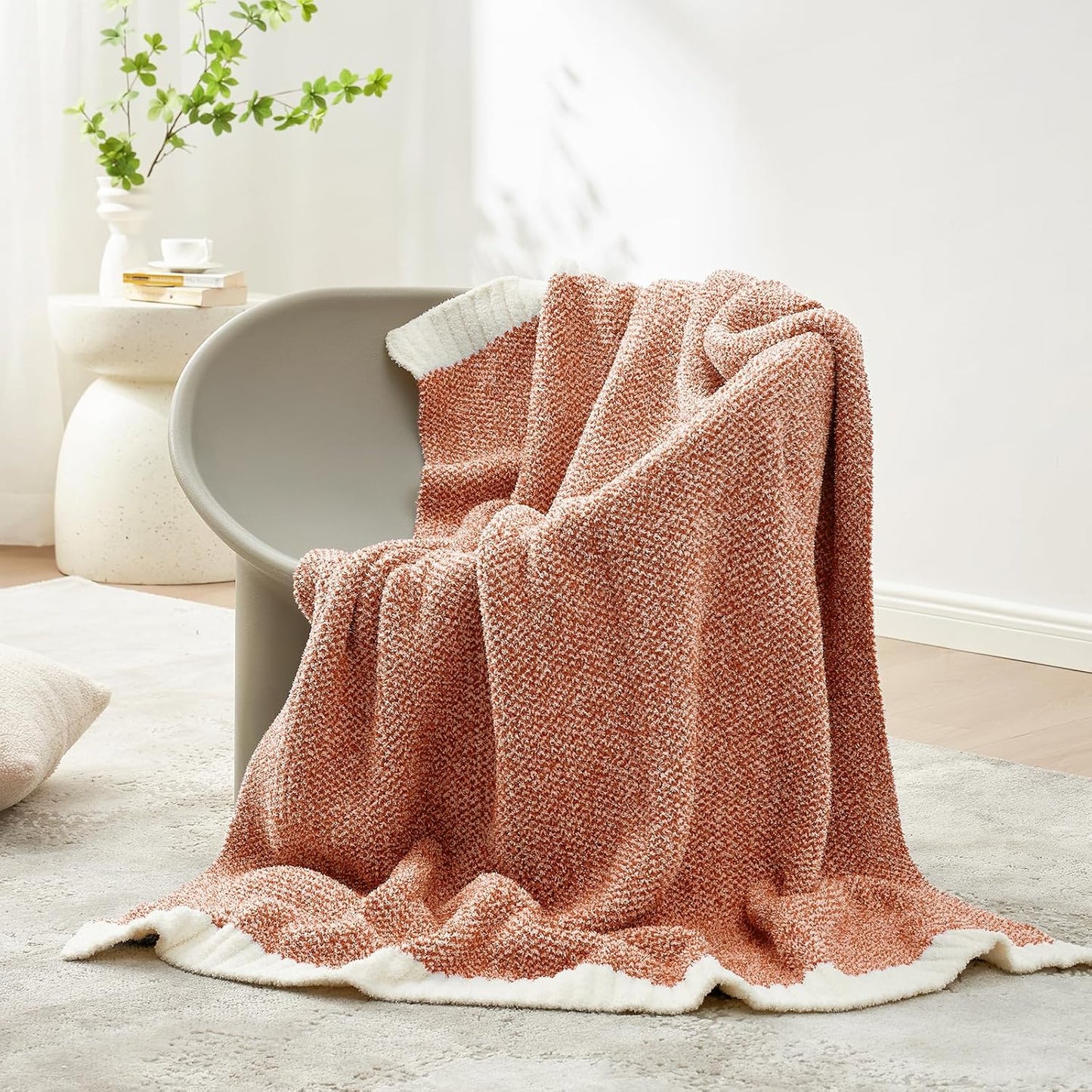 Snuggle Sac Orange Fall Throw Blanket for Couch, Oversized Throw XL Super Soft Warm Blankets Cozy Knit Fuzzy Throws for Sofa, Bed, Living Room, Heather Orange, 50x70 inches