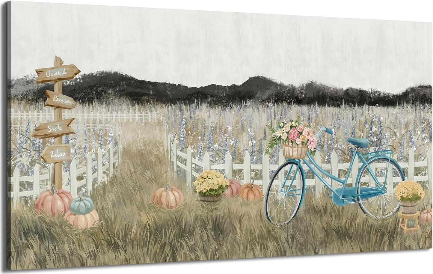 Oversized Wall Art for Living Room, Extra Large Wall Decor, Modern Vintage Farmhouse Boho Landscape Artwork Neutral Rustic Countryside Nature Floral Canvas Wall Picture for Office Bedroom Dining room