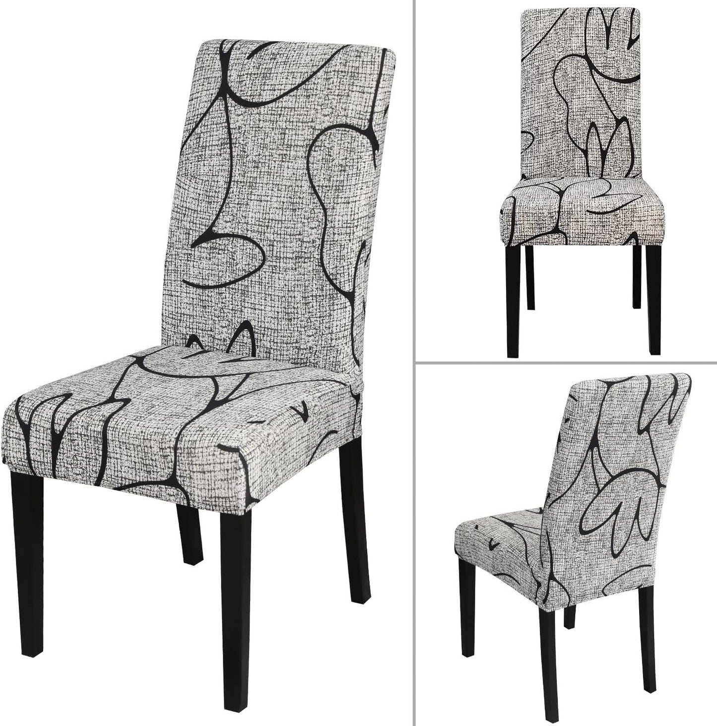 JQinHome Pattern Chair Covers for Dining Room Set of 2, High Stretch Removable Washable Parsons Chair Slipcover for Home Party Hotel Wedding Ceremony (2PCS, Lotus Gray)