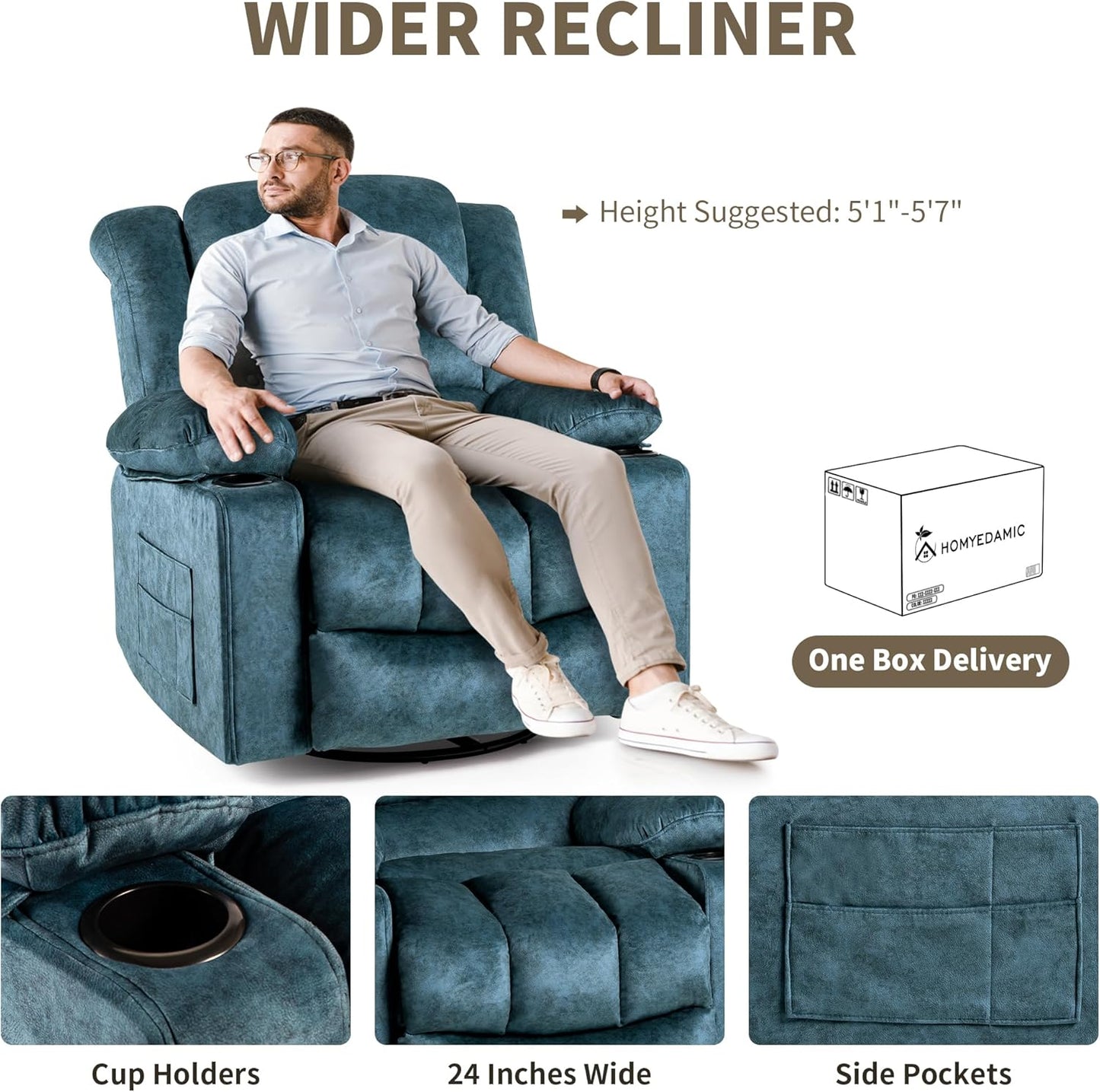 Recliner Chair Rocker Modern Ergonomic Lounge 360 Degree Swivel Single Sofa Seat Living Room Lounge Recliners on Clearance Foam Filling