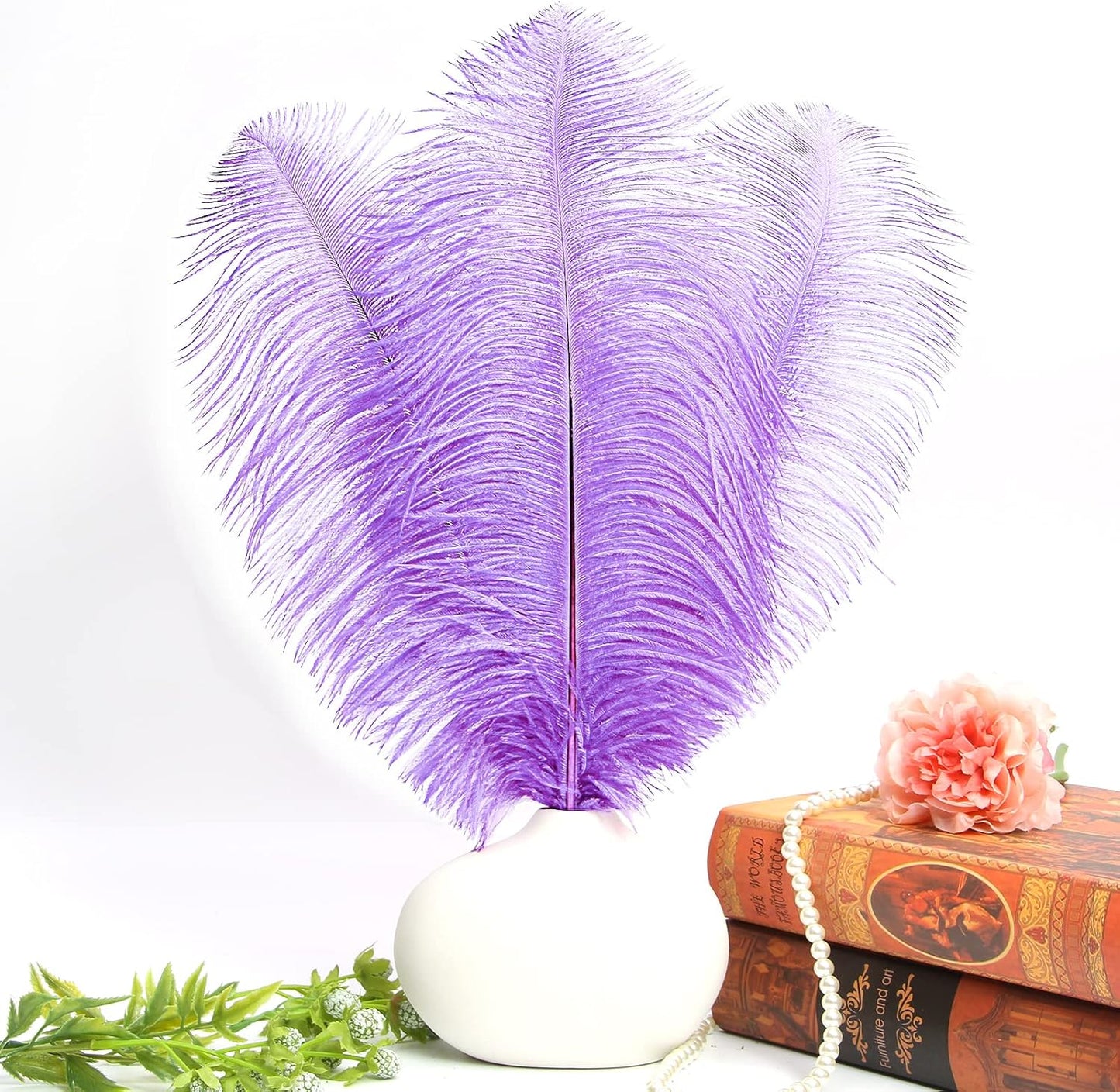 THARAHT Lavender Ostrich Feathers 12pcs Large Natural Bulk 16-18Inch 40cm-45cm for Wedding Party Centerpieces Easter Gatsbi and Decoration Feather