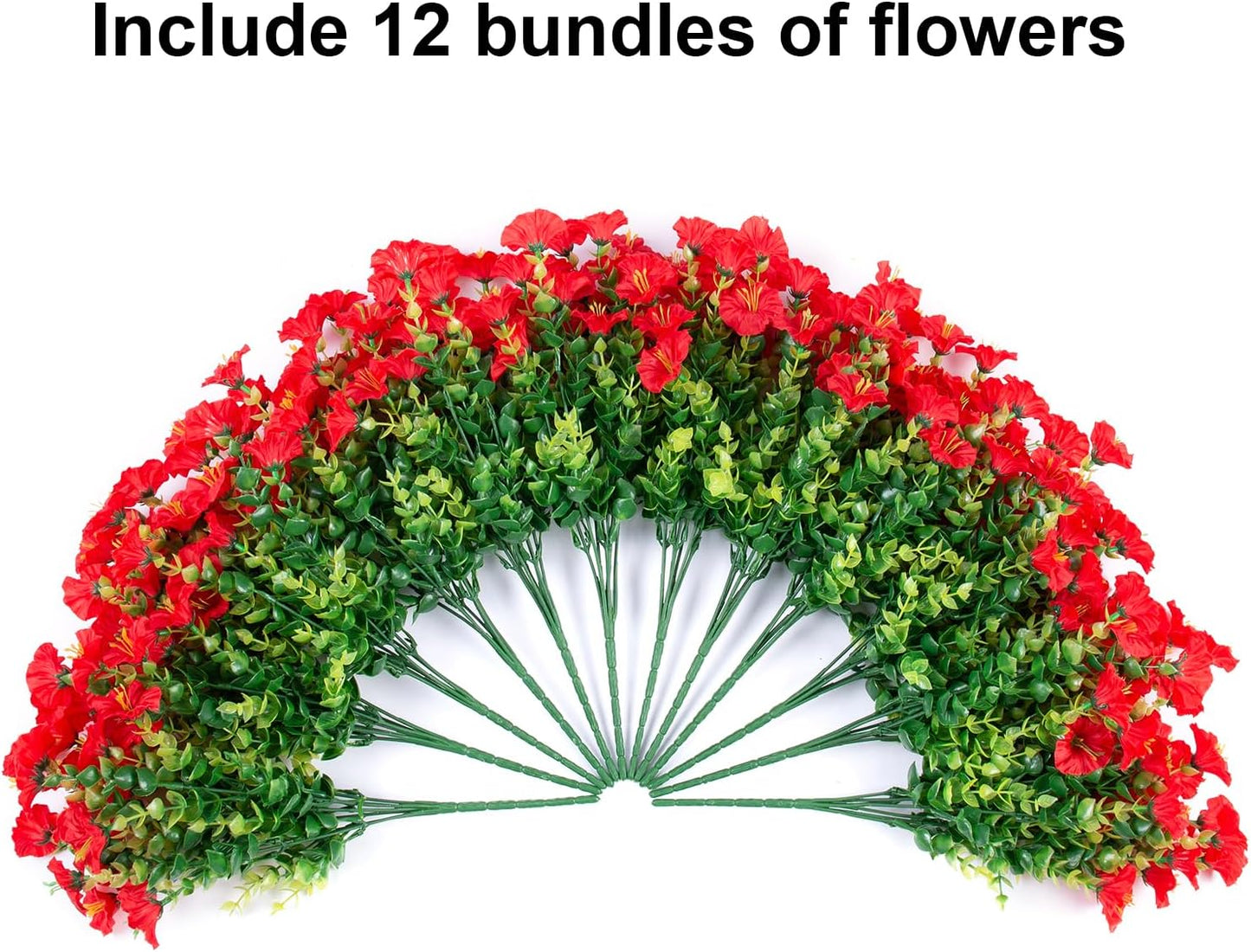Artificial Flowers for Outdoors Fake Plants Outside Decoration, 12 Bundles Silk Red Morning Glory UV Resistant Look Real Faux Flowers for Planter Front Door Porch Patio Yard Gardens Balcony