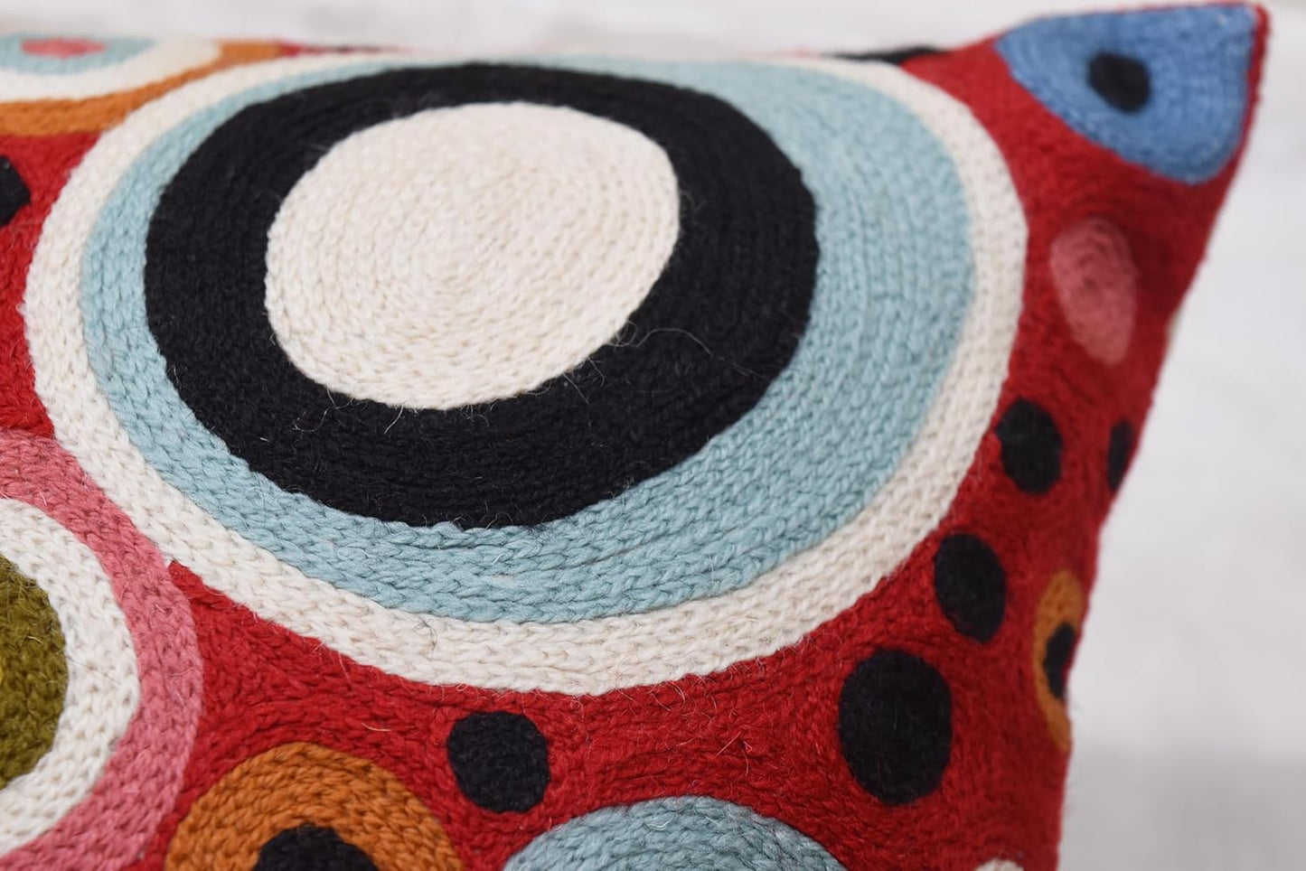 Lumbar Red Polka Dots Decorative Pillow Cover Contemporary Pillowcase Farmhouse Chair Cushion Modern Outdoor Pillowsham Couch Cushion Hand Embroidered Wool Size - 14x20